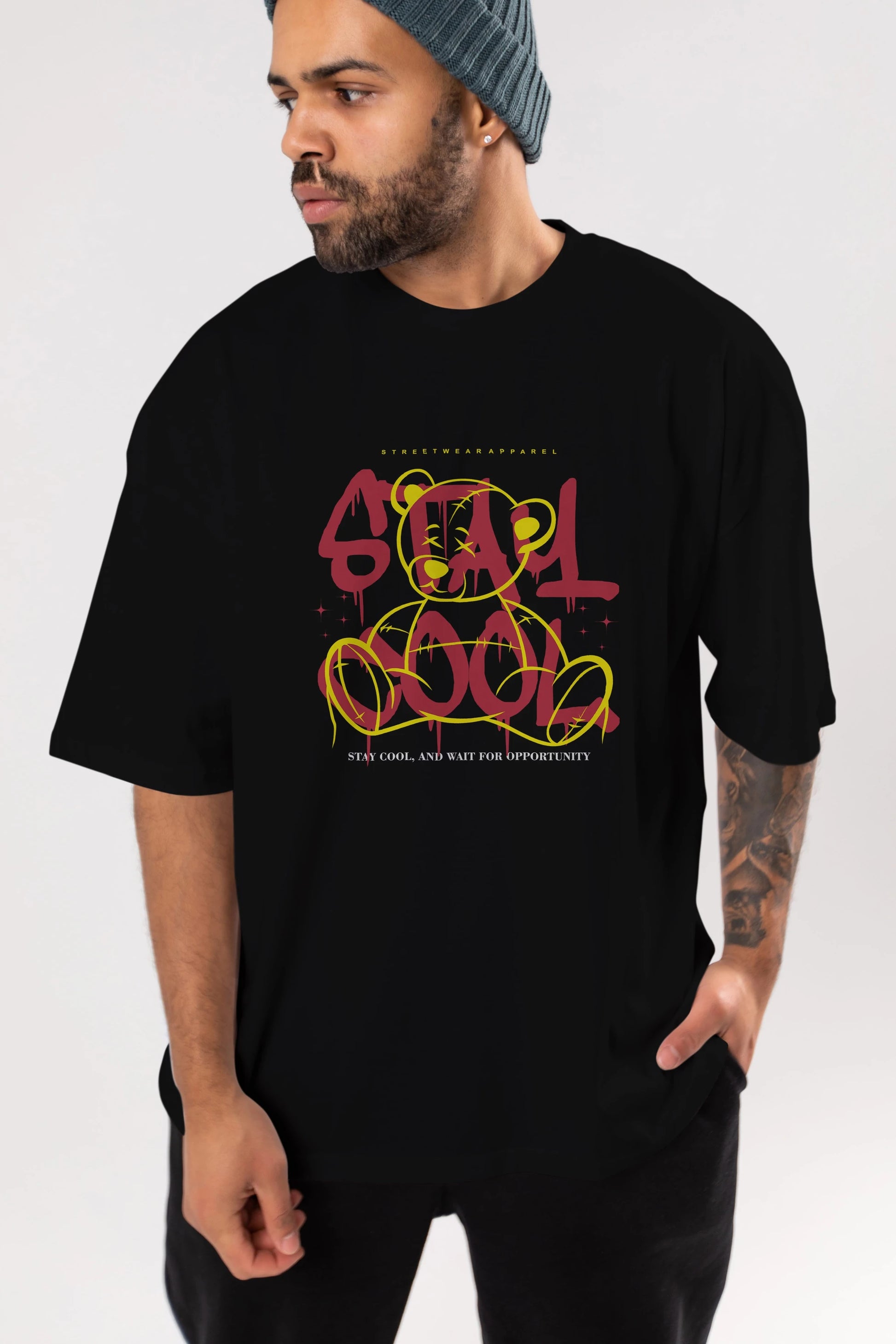 Teddy Bear Stay Cool 2 Ön Baskılı Oversize t-shirt Erkek Kadın Unisex