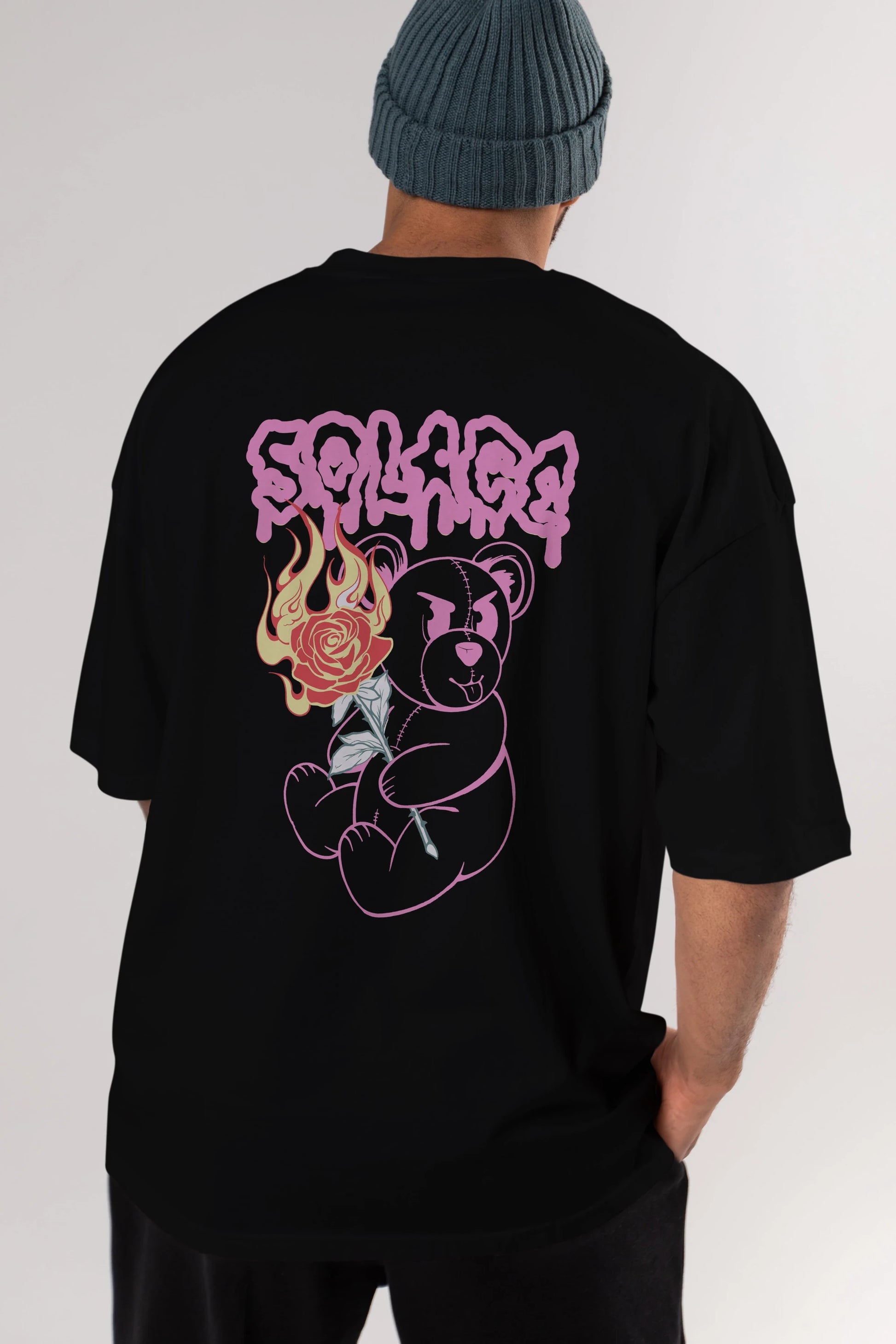 Solage Bear Arka Baskılı Oversize t-shirt Erkek Kadın Unisex