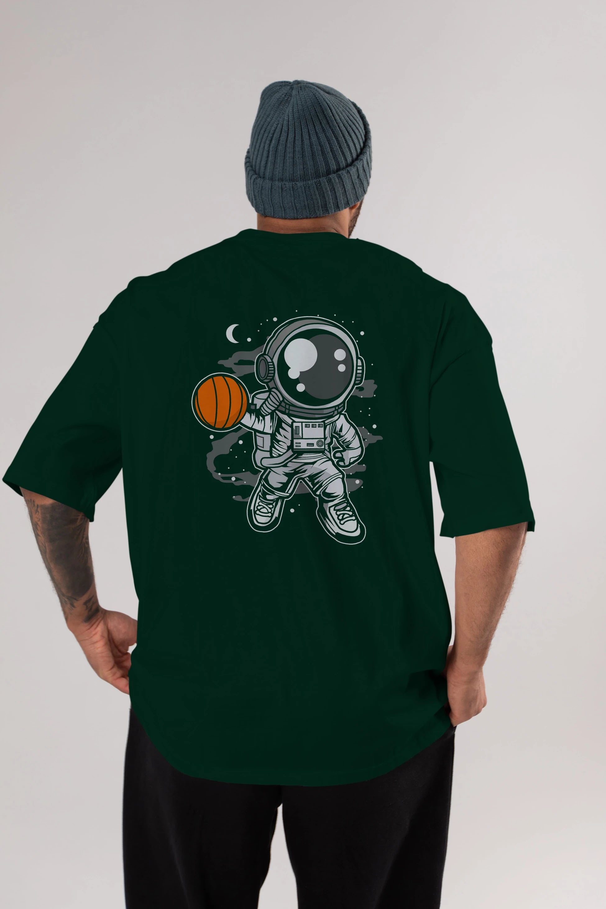 Astronaut Basketball Arka Baskılı Oversize t-shirt Erkek Kadın Unisex