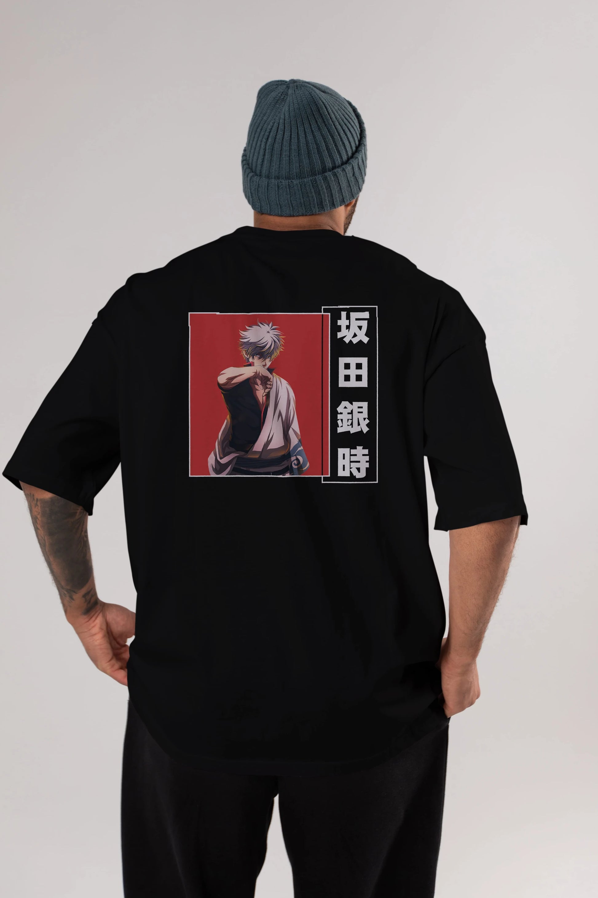 Gintoki Sakata GINTAMA 1 Anime Arka Baskılı Oversize t-shirt Erkek Kadın Unisex
