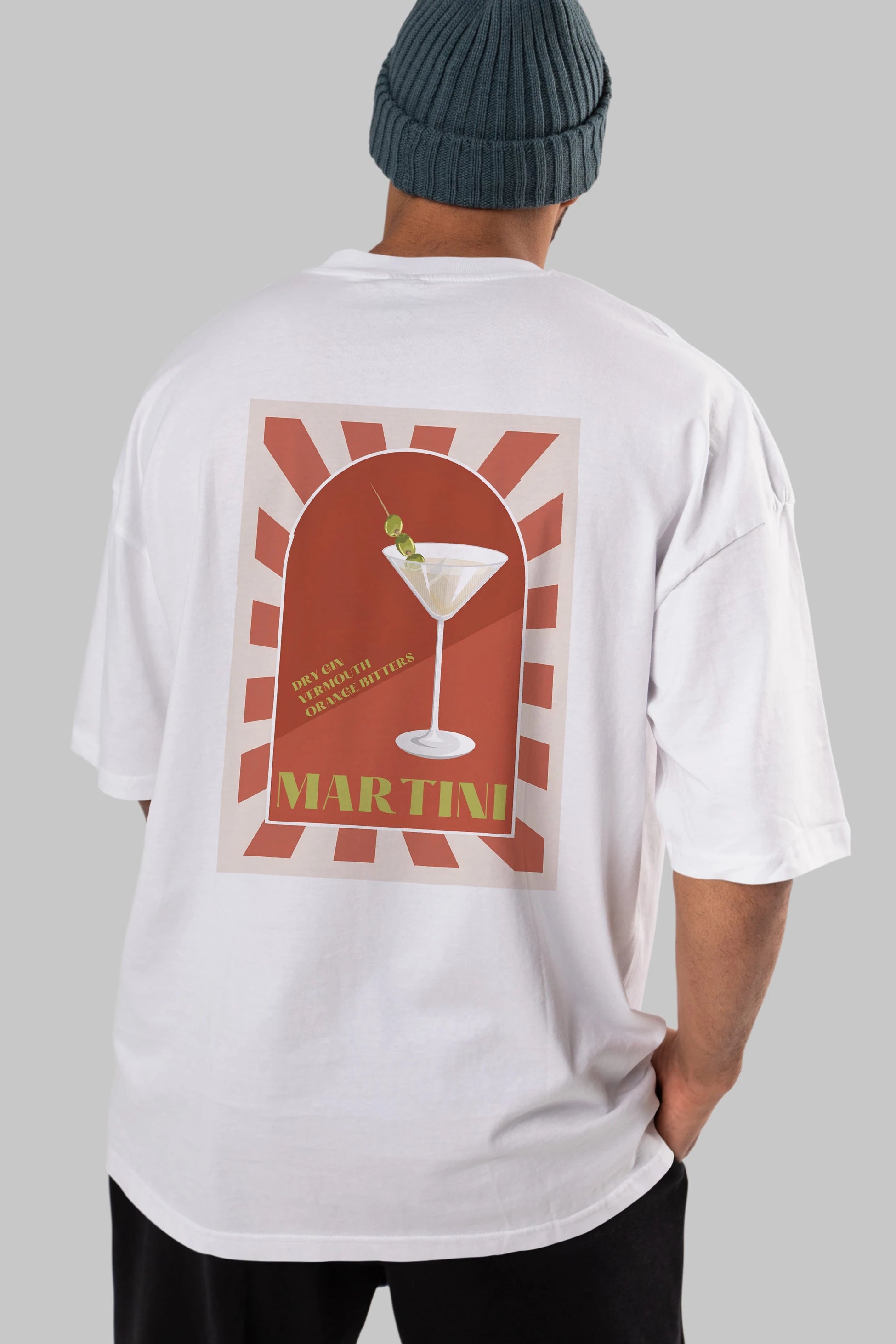 Martini 2 Arka Baskılı Oversize t-shirt Erkek Kadın Unisex %100 Pamuk Bisiklet Yaka tişort