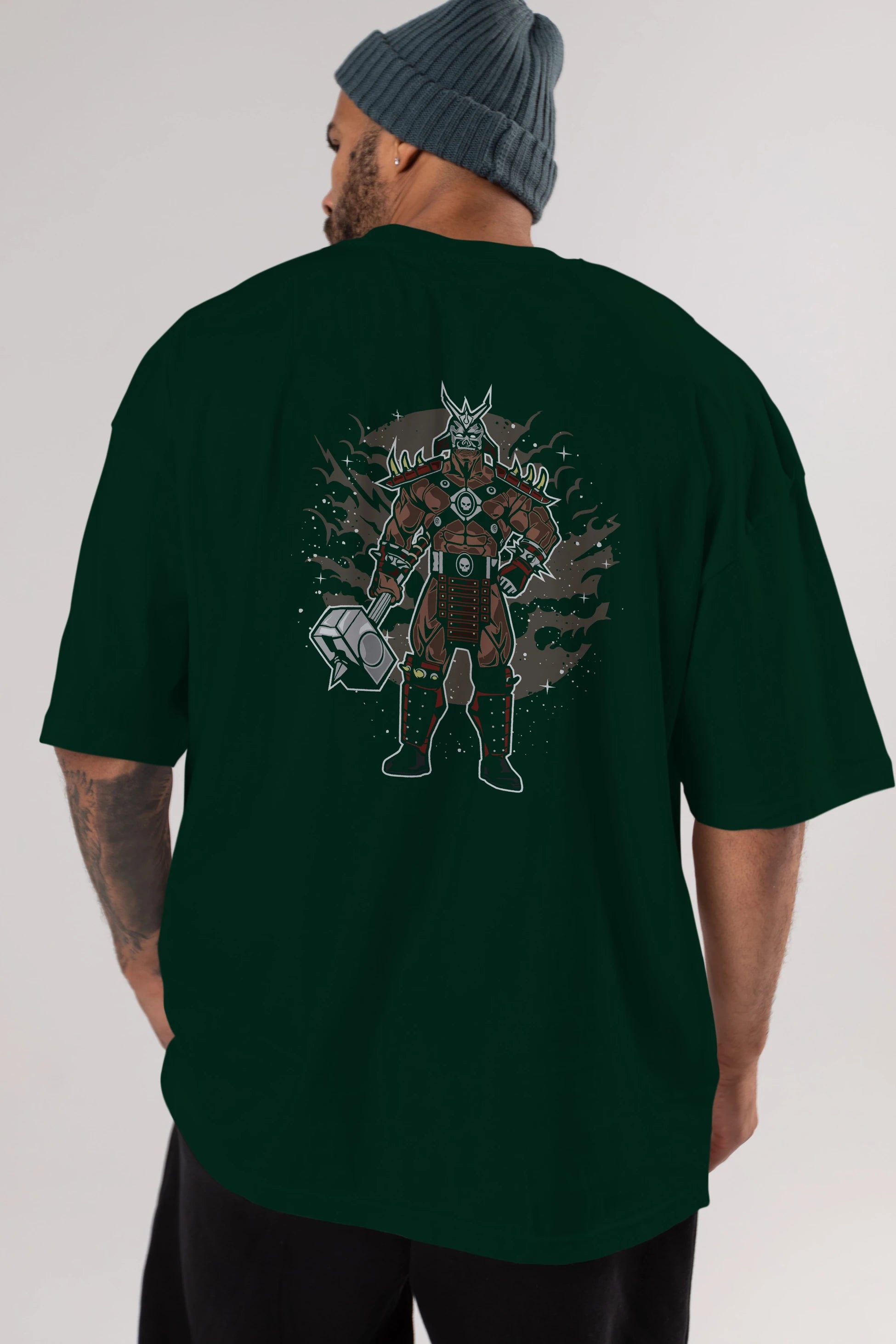 SHOU KHAN Arka Baskılı Oversize t-shirt Erkek Kadın Unisex %100 Pamuk