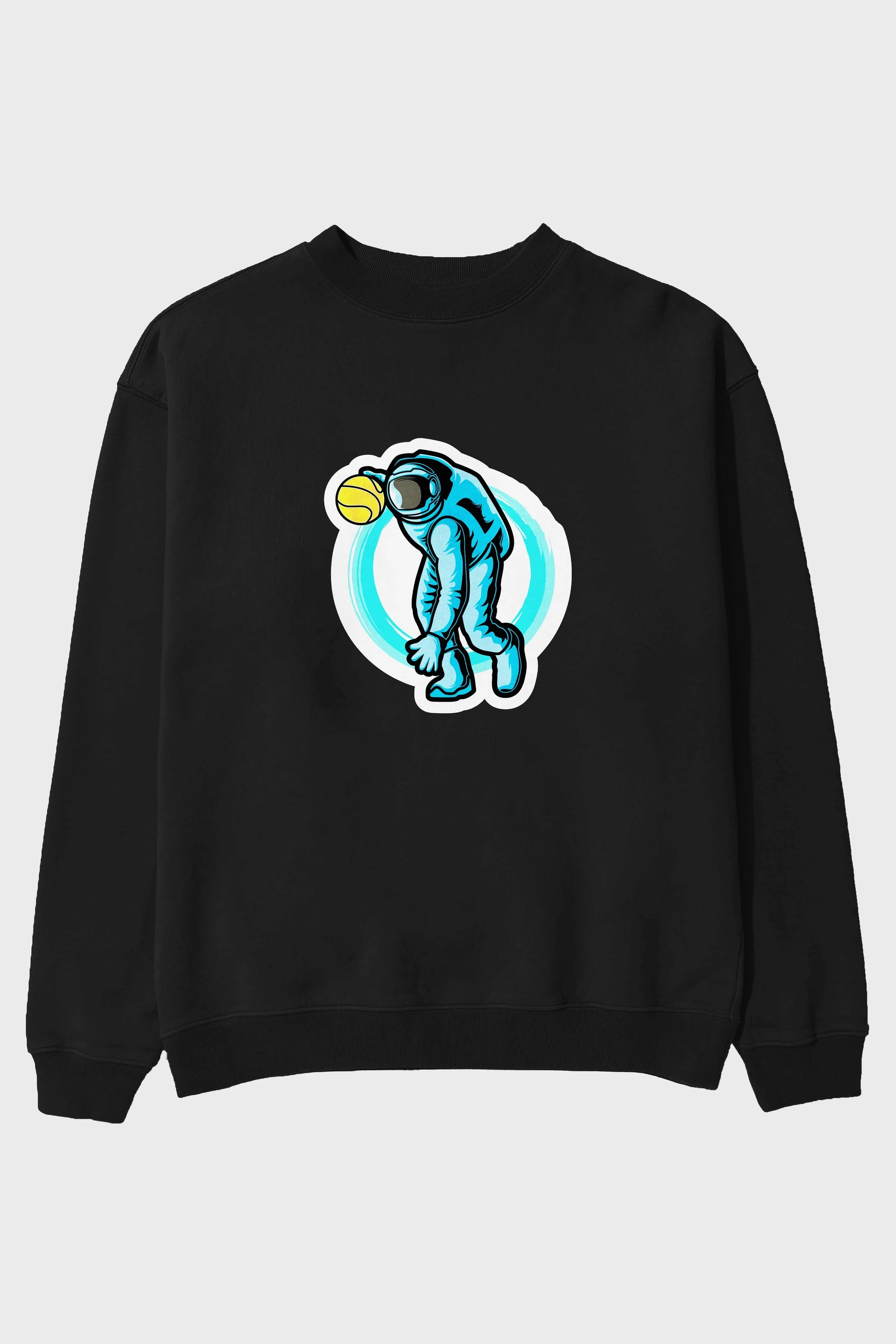 Astronaut Dribble Sticker Ön Baskılı Oversize Sweatshirt Erkek Kadın Unisex