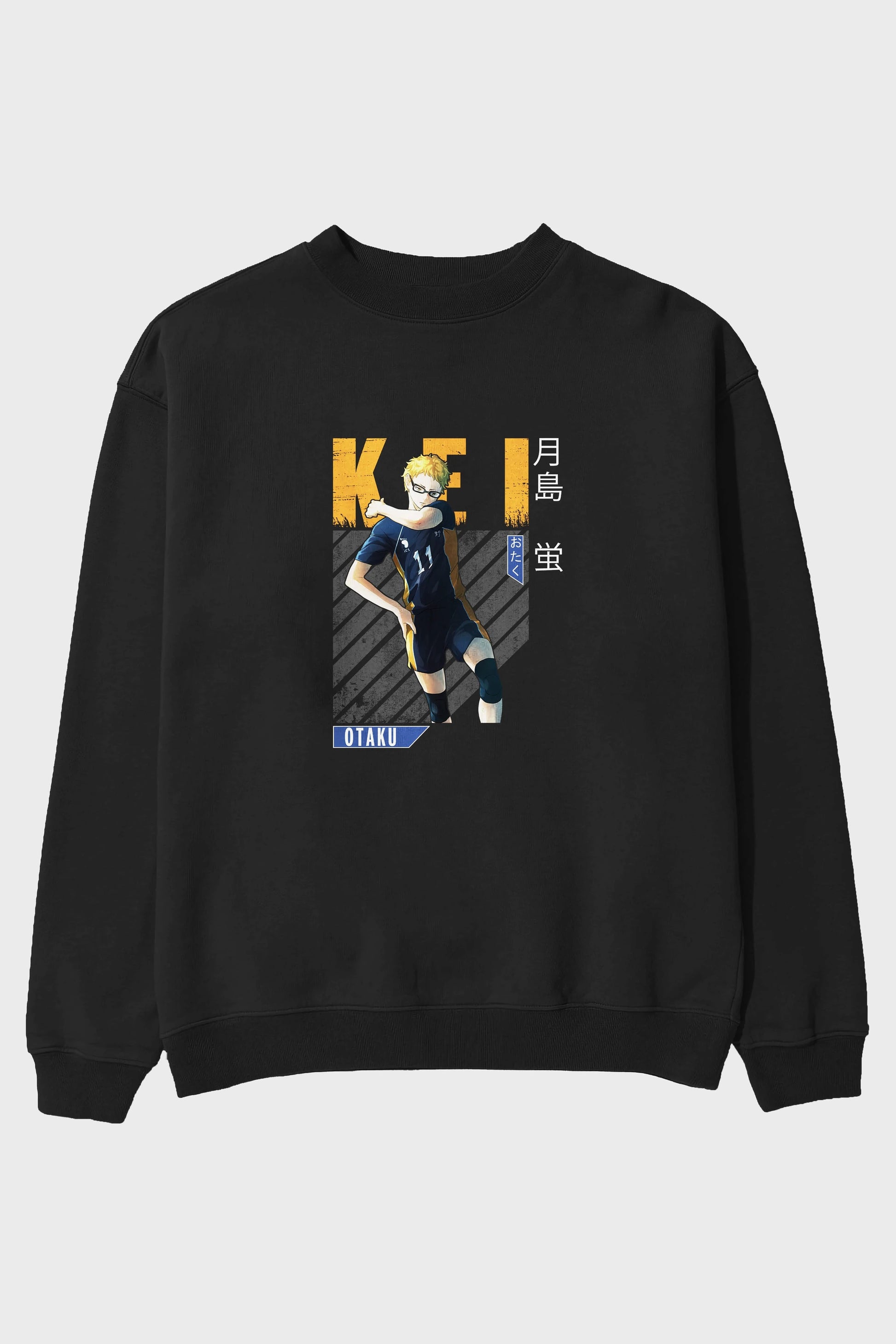 Kei Tsukishima 2 Anime Ön Baskılı Oversize Sweatshirt Erkek Kadın Unisex