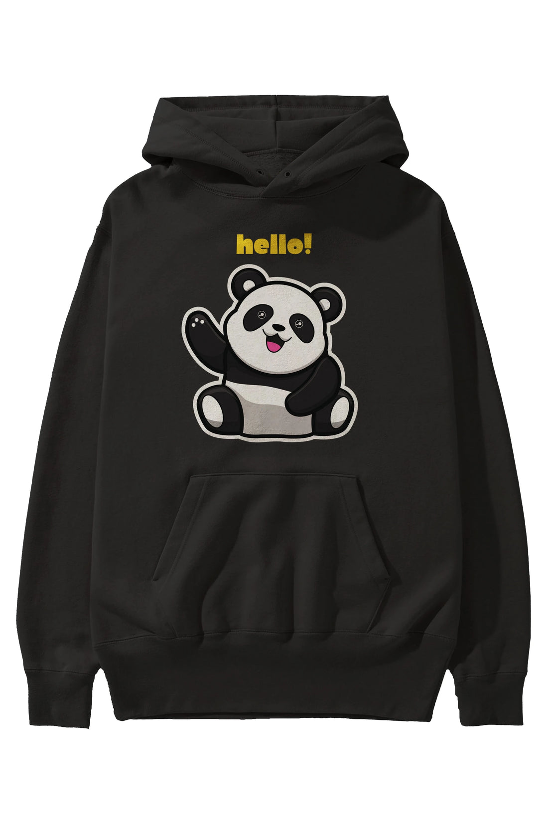 Hello Panda Ön Baskılı Oversize Hoodie Kapüşonlu Sweatshirt Erkek Kadın Unisex