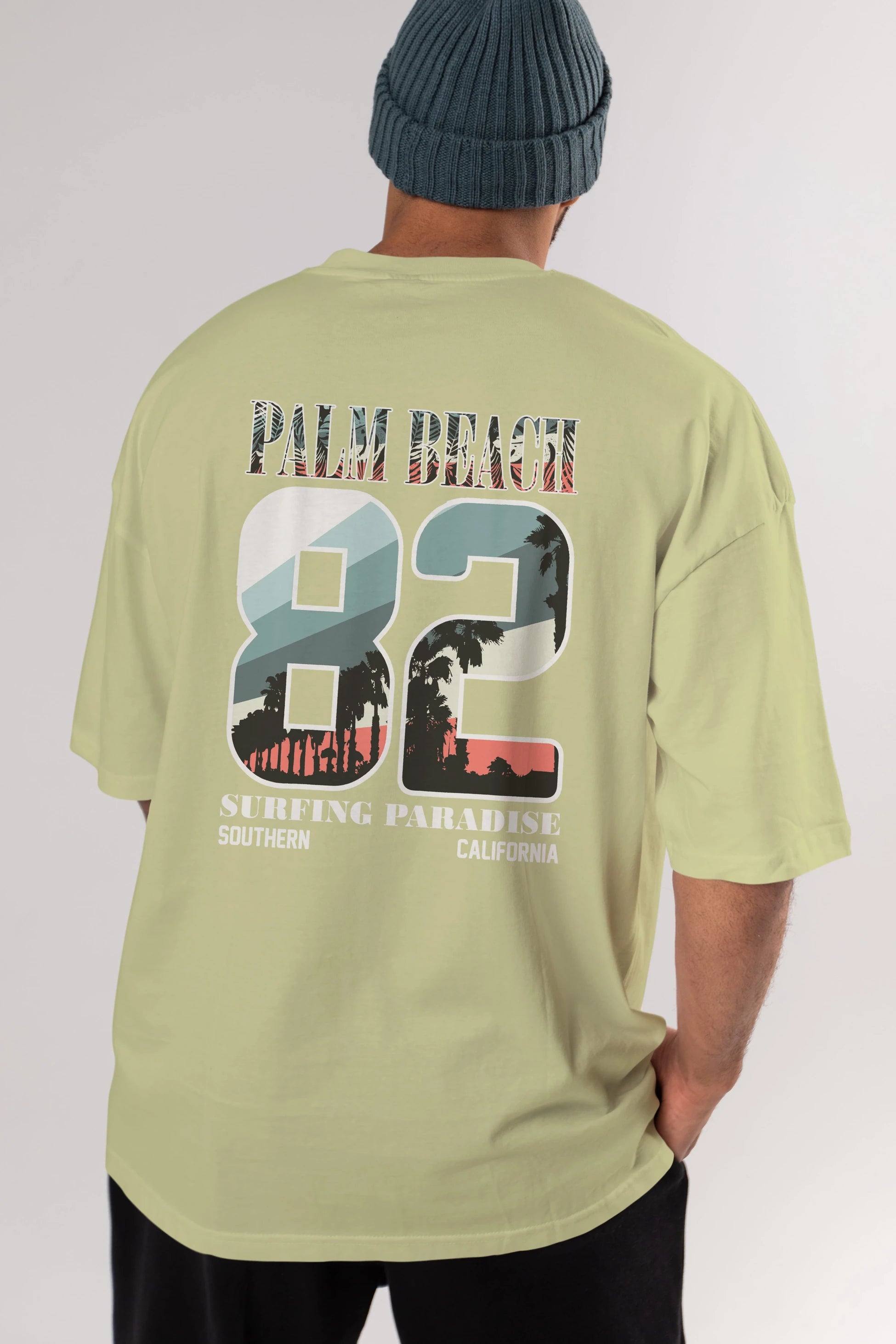 Palm Beach 82 Arka Baskılı Oversize t-shirt Erkek Kadın Unisex
