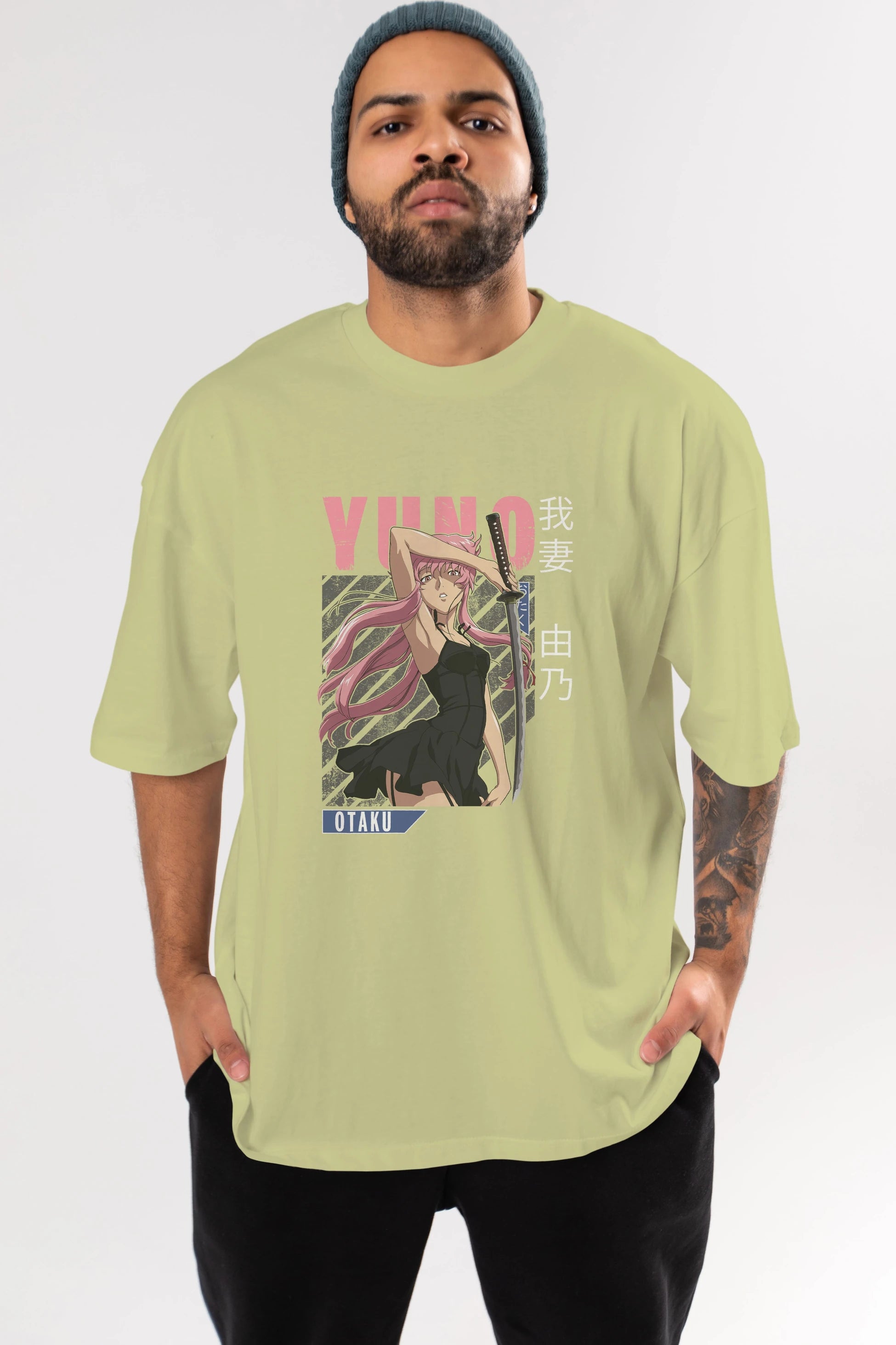 Yuno Gasai 5 Anime Ön Baskılı Oversize t-shirt %100 pamuk Erkek Kadın Unisex