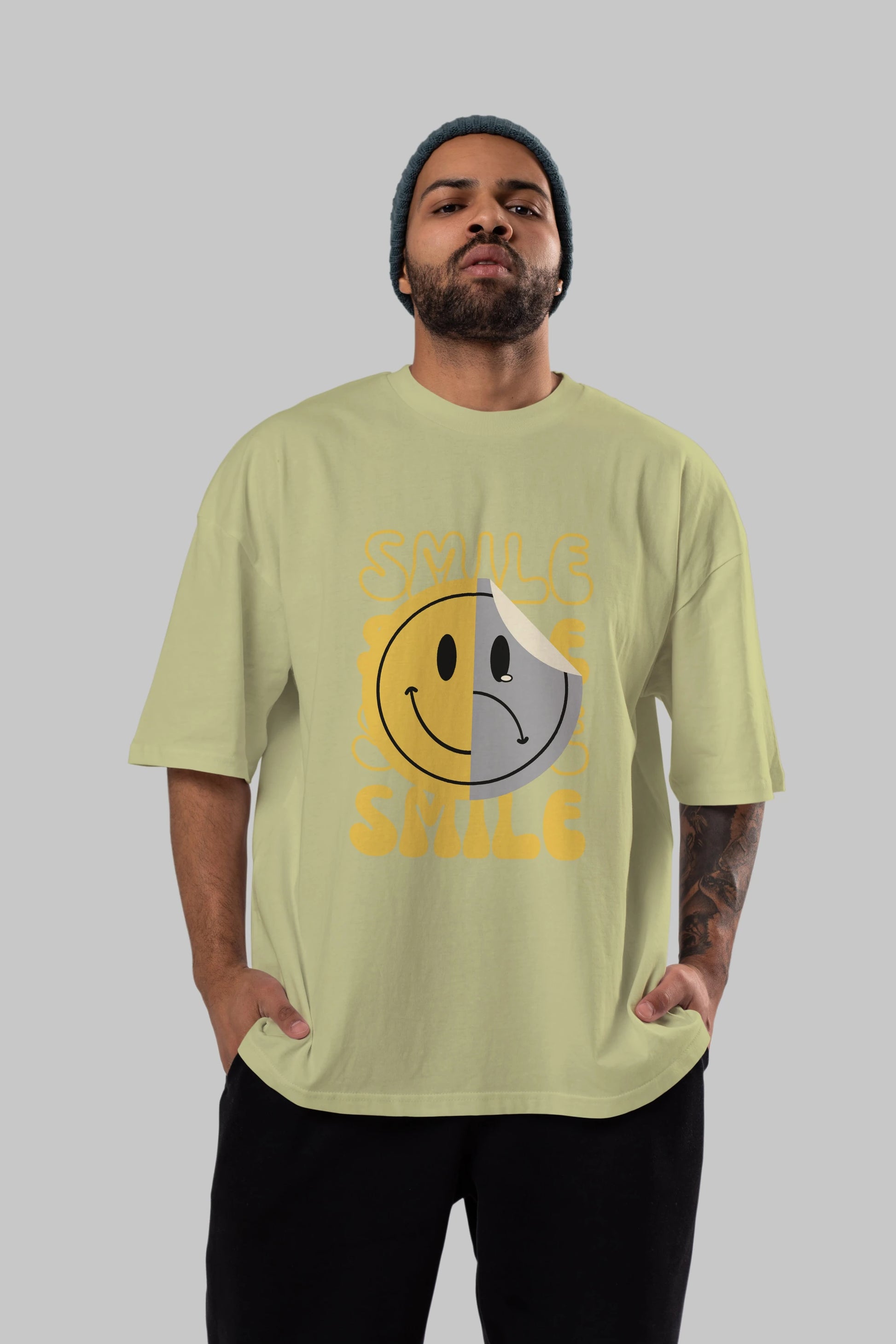 Smile Yazılı Ön Baskılı Oversize t-shirt Erkek Kadın Unisex