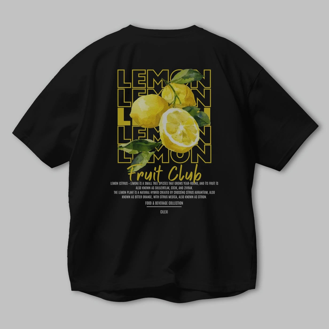 Lemon Arka Baskılı Oversize t-shirt Erkek Kadın Pamuk Bisiklet Yaka tişort