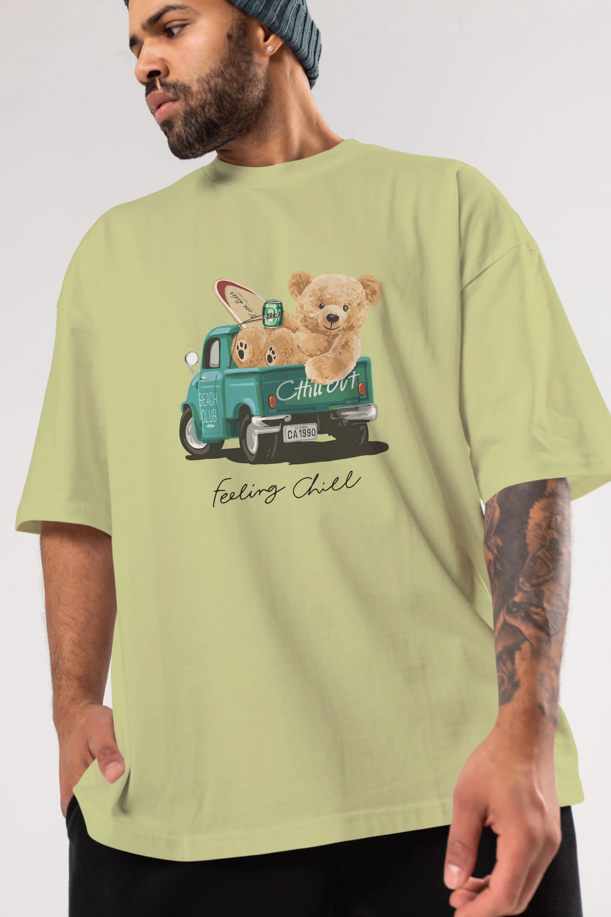 Teddy Bear Chill Out Ön Baskılı Oversize t-shirt Erkek Kadın Unisex %100 Pamuk