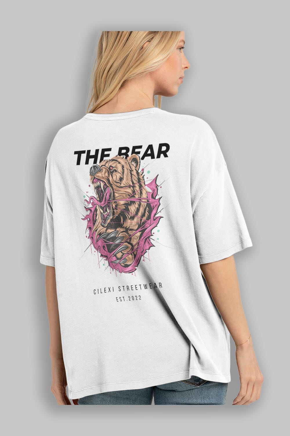 The Bear Arka Baskılı Oversize t-shirt Erkek Kadın Unisex %100 Pamuk