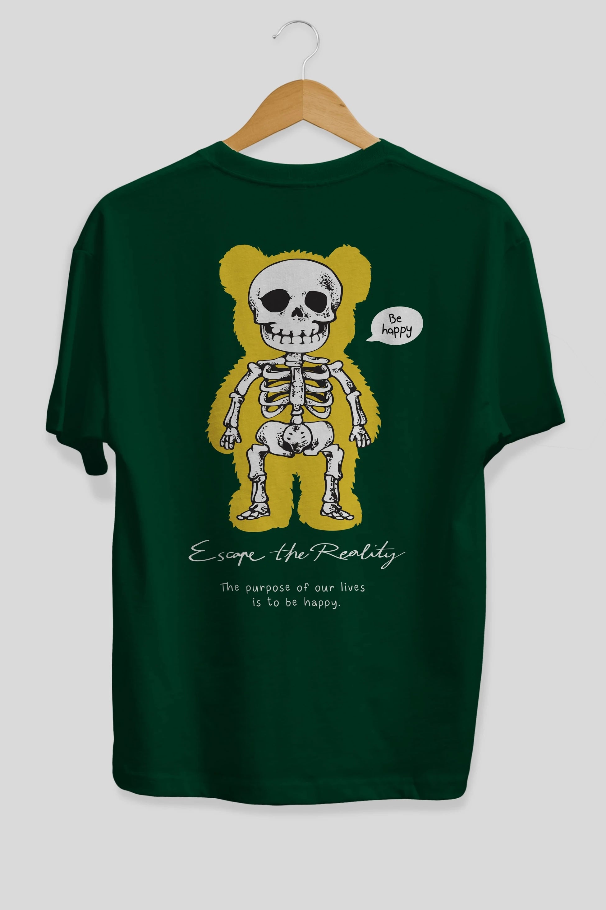Be Happy Bear Arka Baskılı Oversize t-shirt Erkek Kadın Unisex