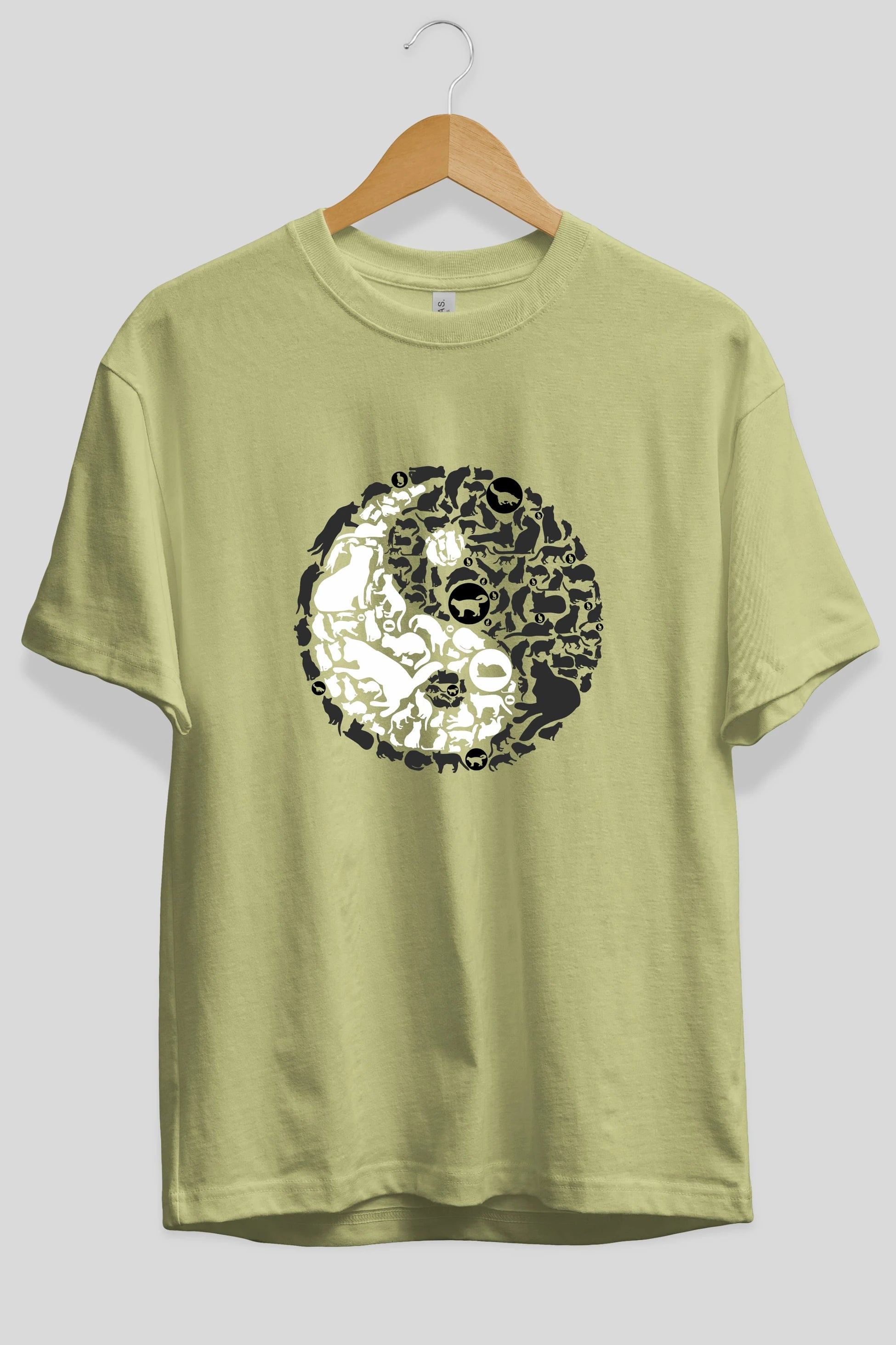 YinYang Cats Ön Baskılı Oversize t-shirt %100 pamuk Erkek Kadın Unisex