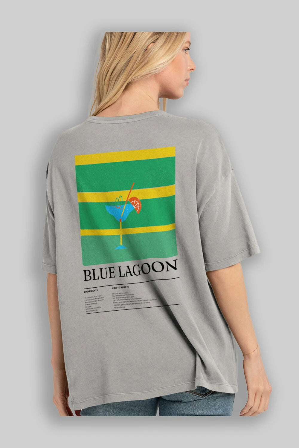Blue Lagoon Kokteyl Serisi Arka Baskılı Oversize t-shirt Erkek Kadın %100 Pamuk Bisiklet Yaka tişort