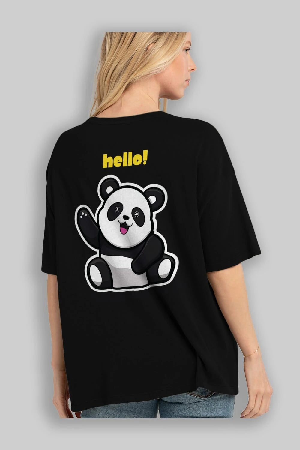 Hello Panda Arka Baskılı Oversize t-shirt Erkek Kadın Unisex