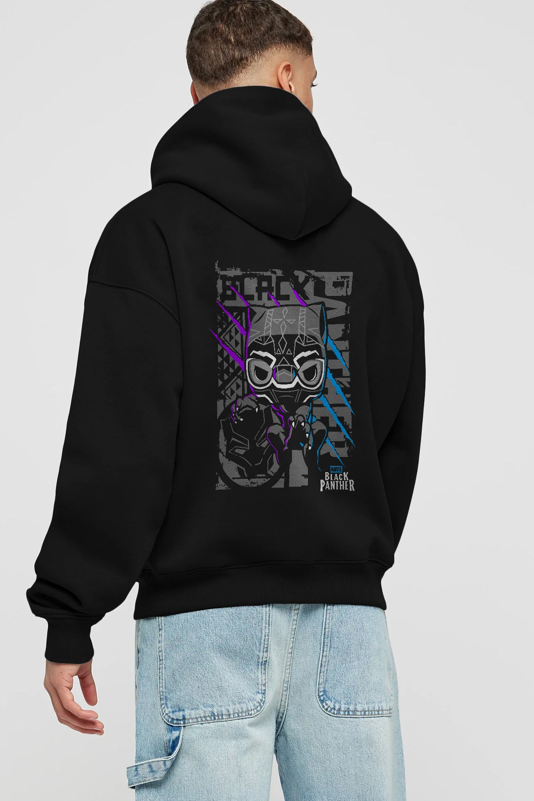 Black Panther Arka Baskılı Hoodie Oversize Kapüşonlu Sweatshirt Erkek Kadın Unisex