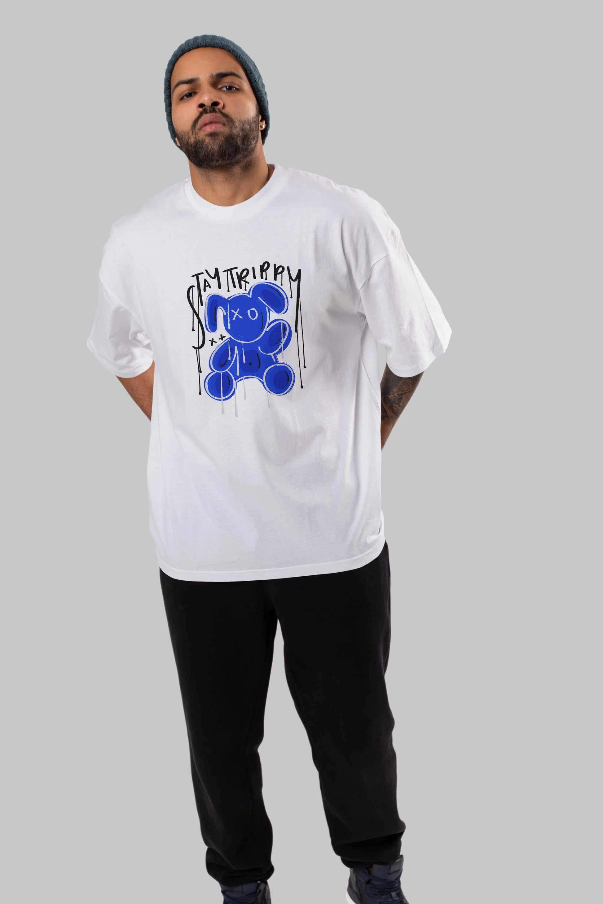 Stay Trippy Bear Ön Baskılı Oversize t-shirt Erkek Kadın Unisex