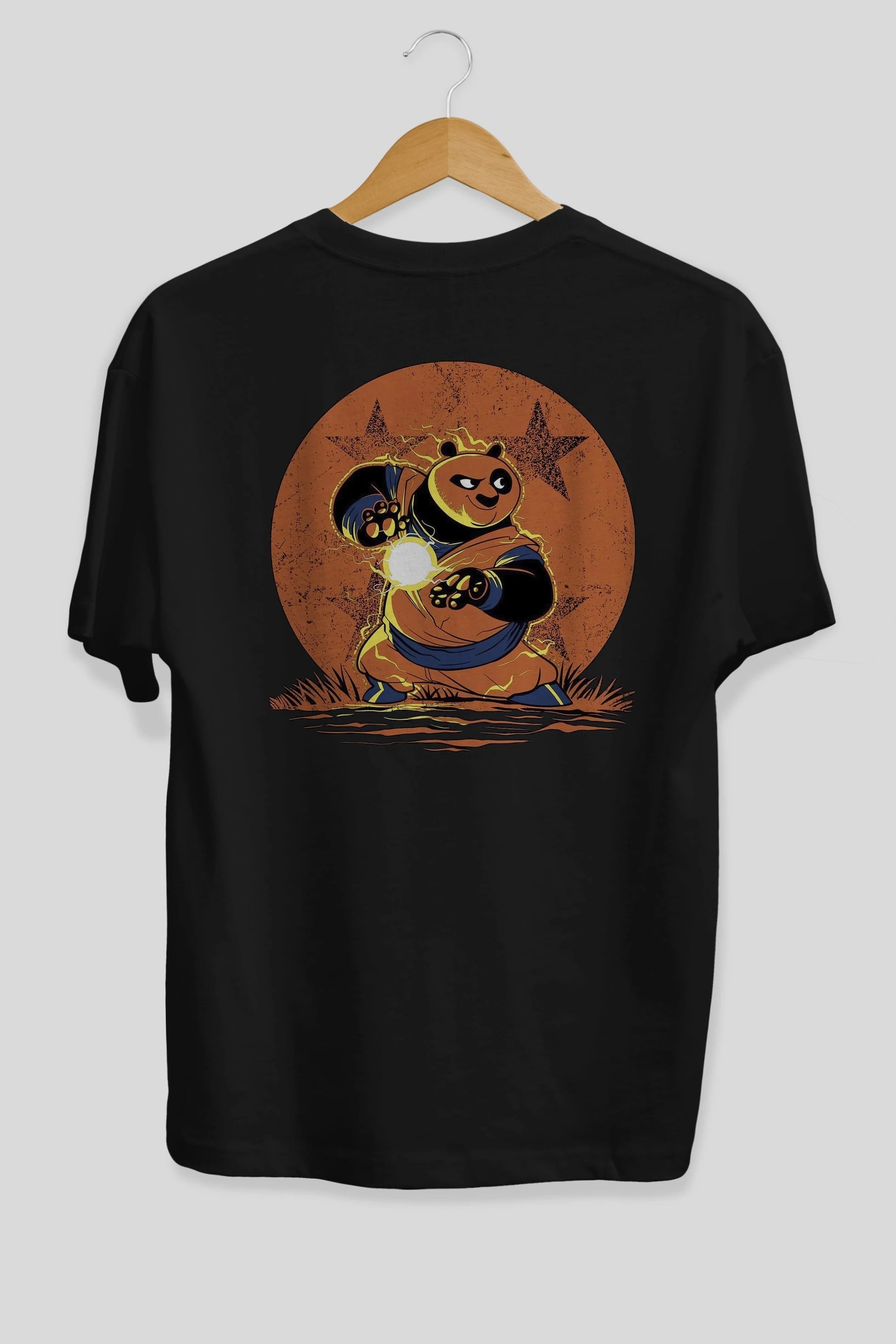 Kung Fu Panda Arka Baskılı Oversize t-shirt Erkek Kadın Unisex %100 Pamuk Bisiklet Yaka tişort