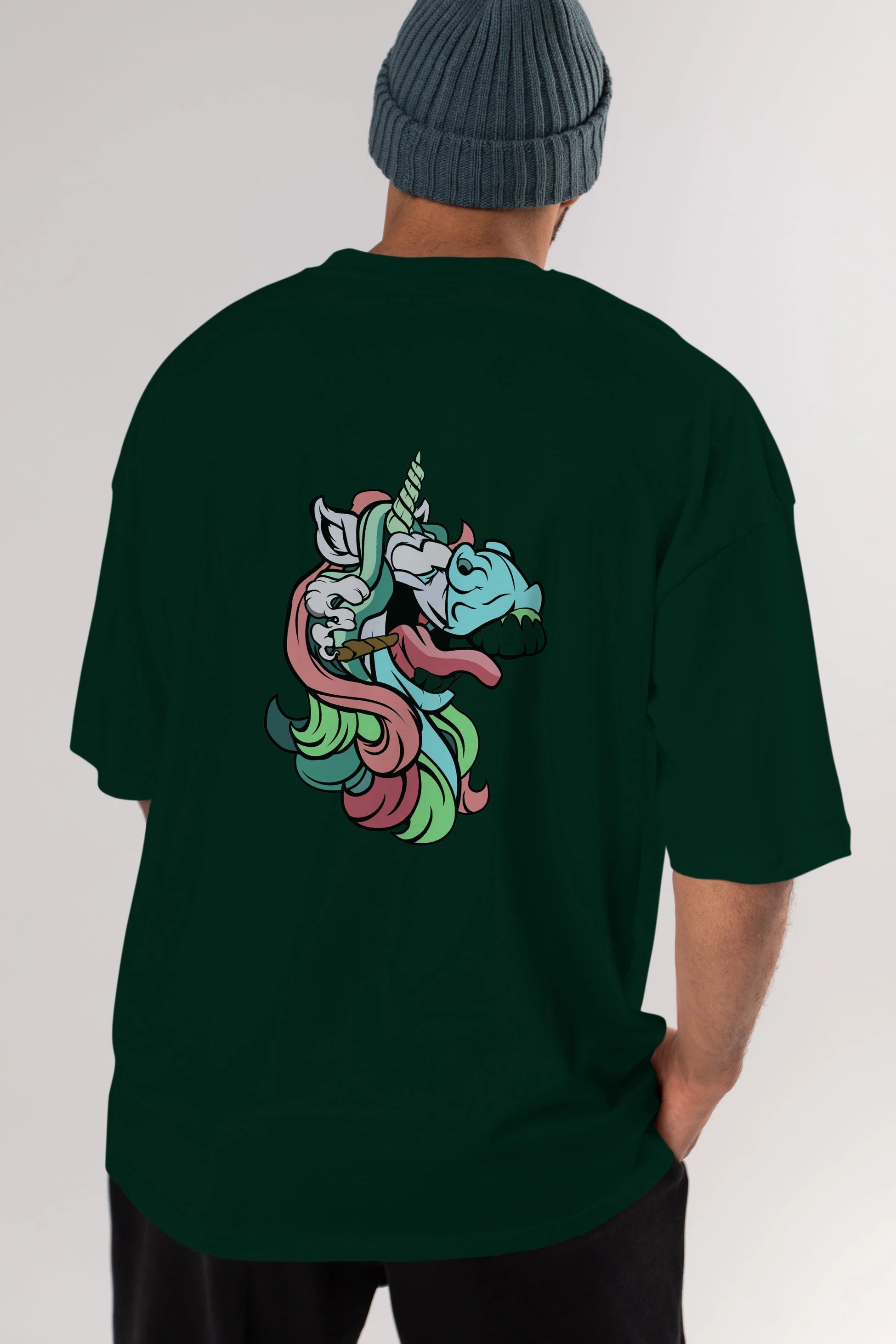 Crazy Unicorn Arka Baskılı Oversize t-shirt Erkek Kadın Unisex %100 Pamuk tişort