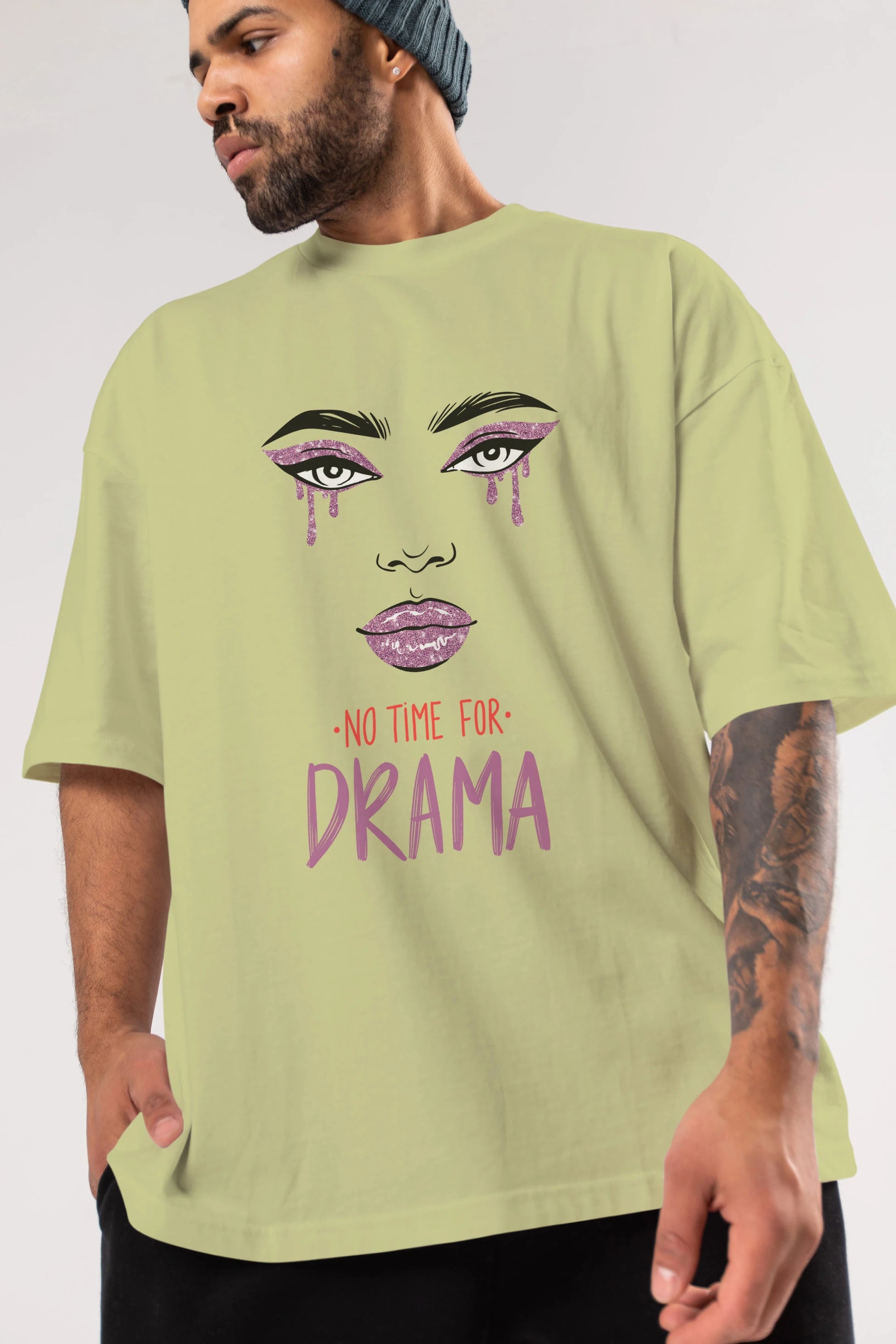 No Time for Drama Yazılı Ön Baskılı Oversize t-shirt Erkek Kadın Unisex