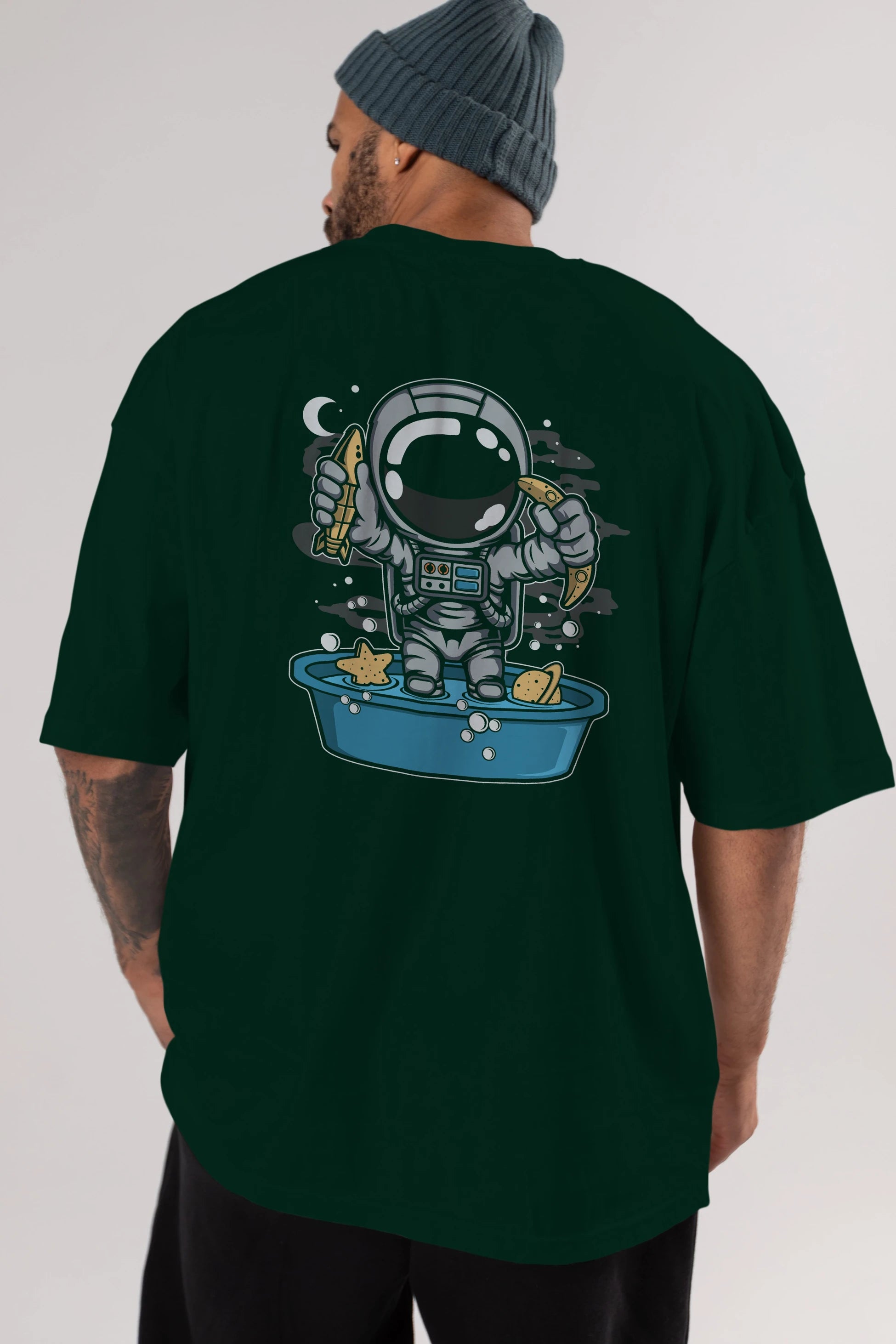 Astronaut Bath Tub Arka Baskılı Oversize t-shirt Erkek Kadın Unisex