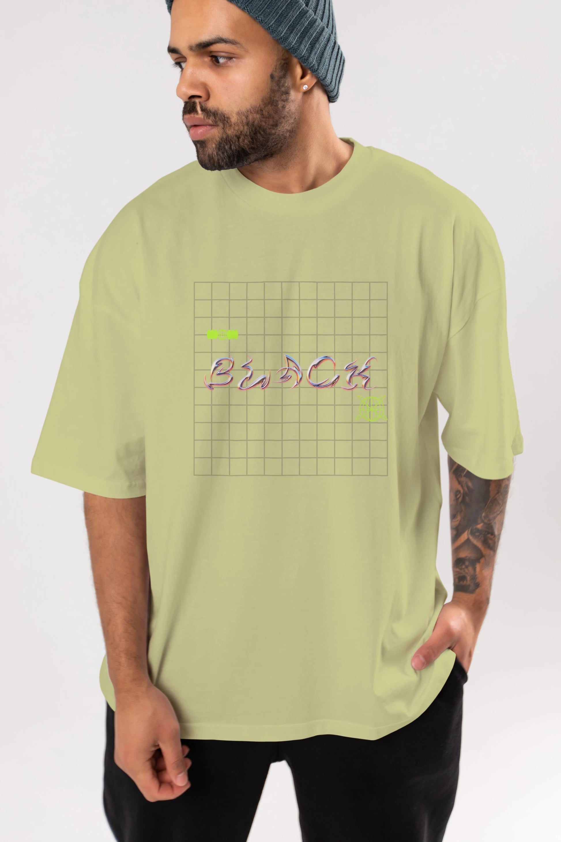 Black Yazılı Ön Baskılı Oversize t-shirt Erkek Kadın Unisex