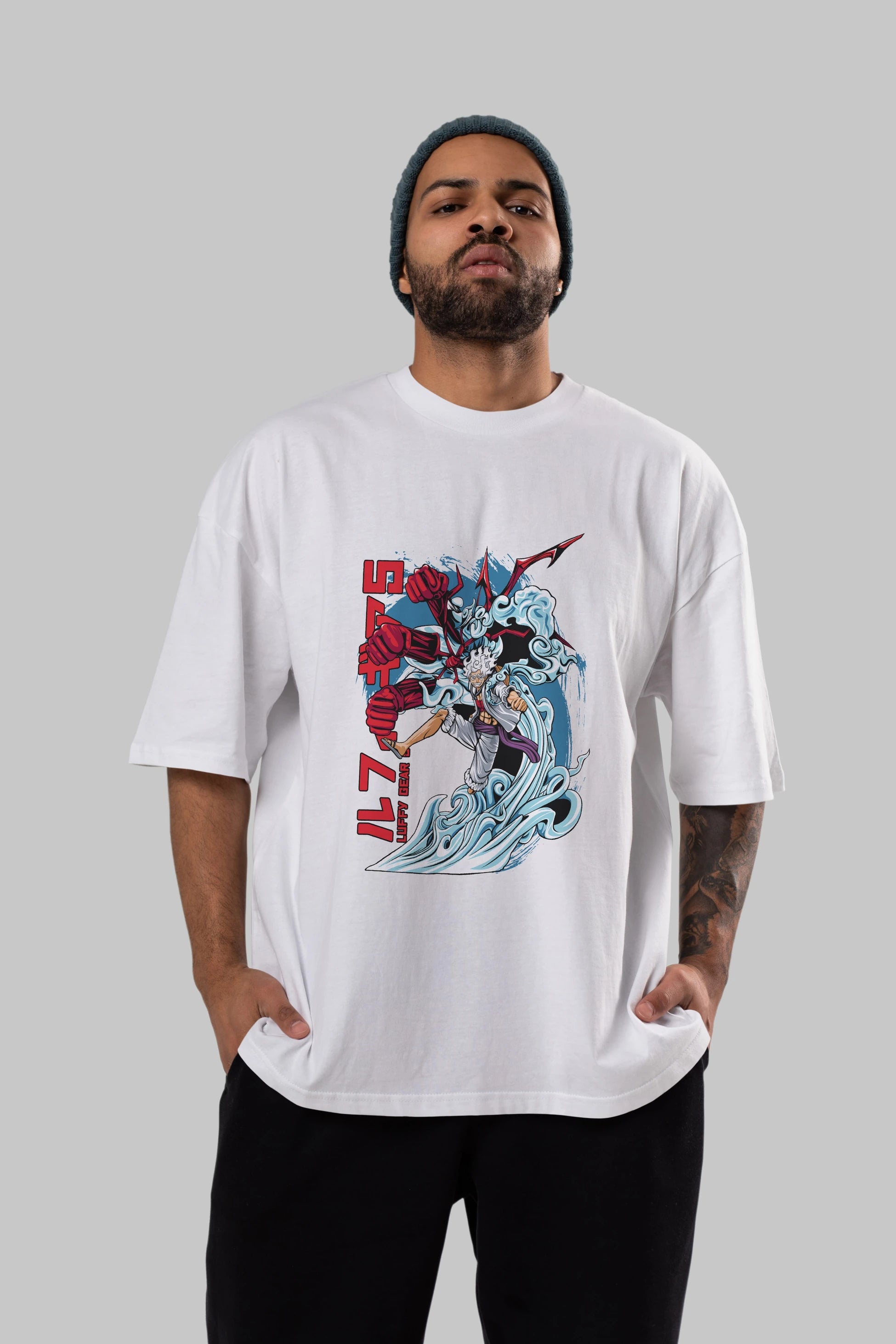 MONKEY D. LUFFY GEAR5 2 Anime Ön Baskılı Oversize t-shirt %100 pamuk Erkek Kadın Unisex