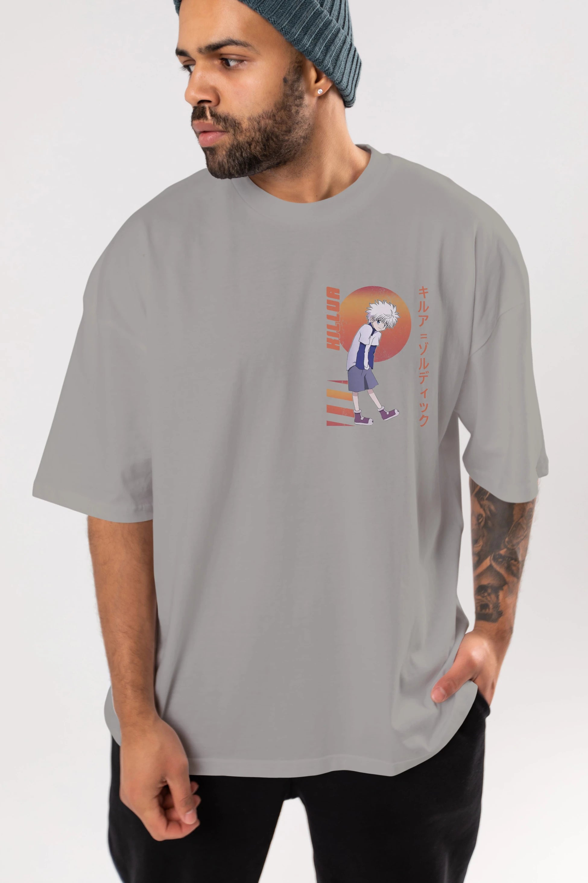 Killua Zoldyck 5 2 Ön Sol Baskılı Oversize t-shirt Erkek Kadın Unisex %100 Pamuk Bisiklet Yaka tişort