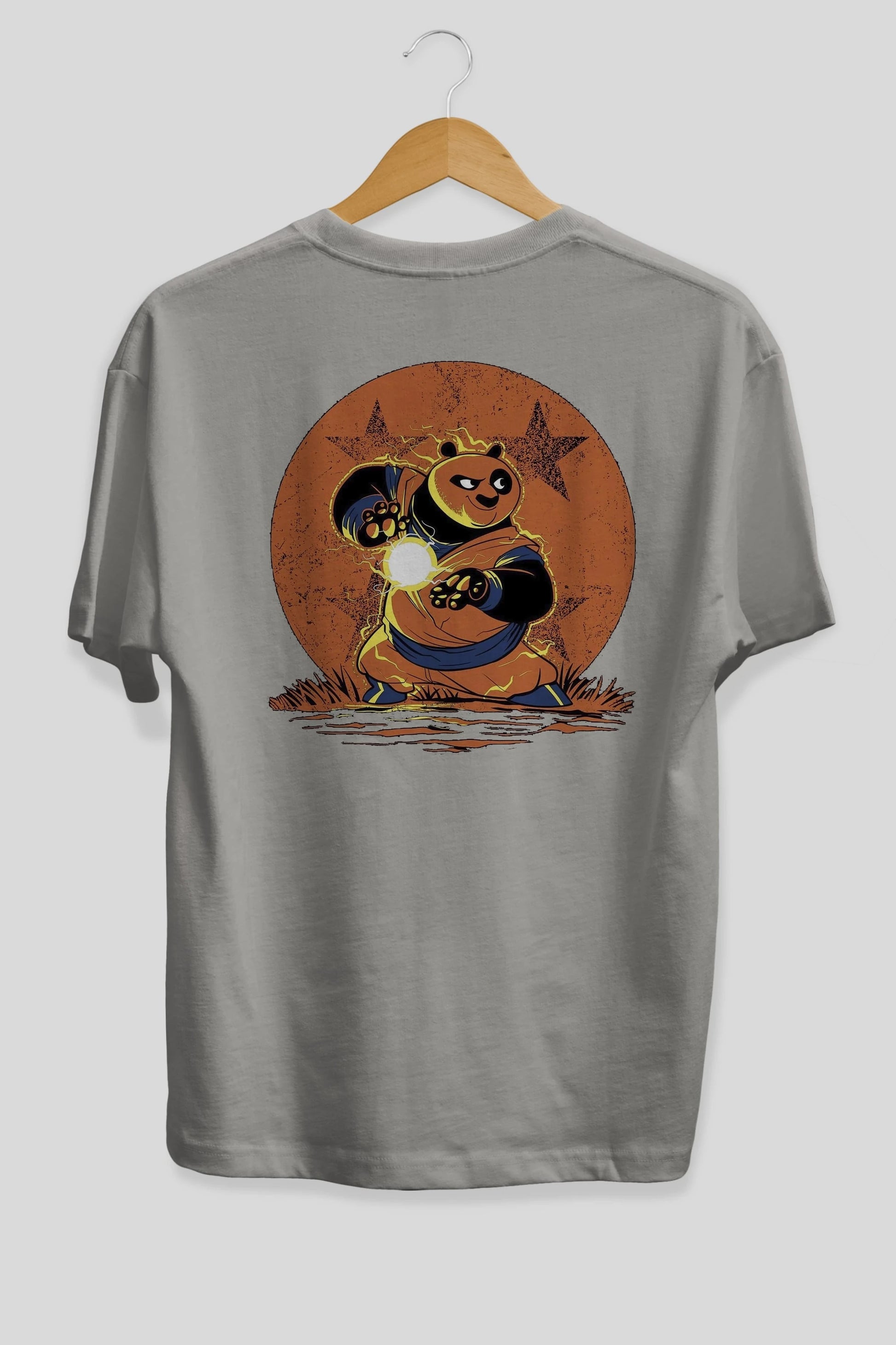 Kung Fu Panda Arka Baskılı Oversize t-shirt Erkek Kadın Unisex %100 Pamuk Bisiklet Yaka tişort