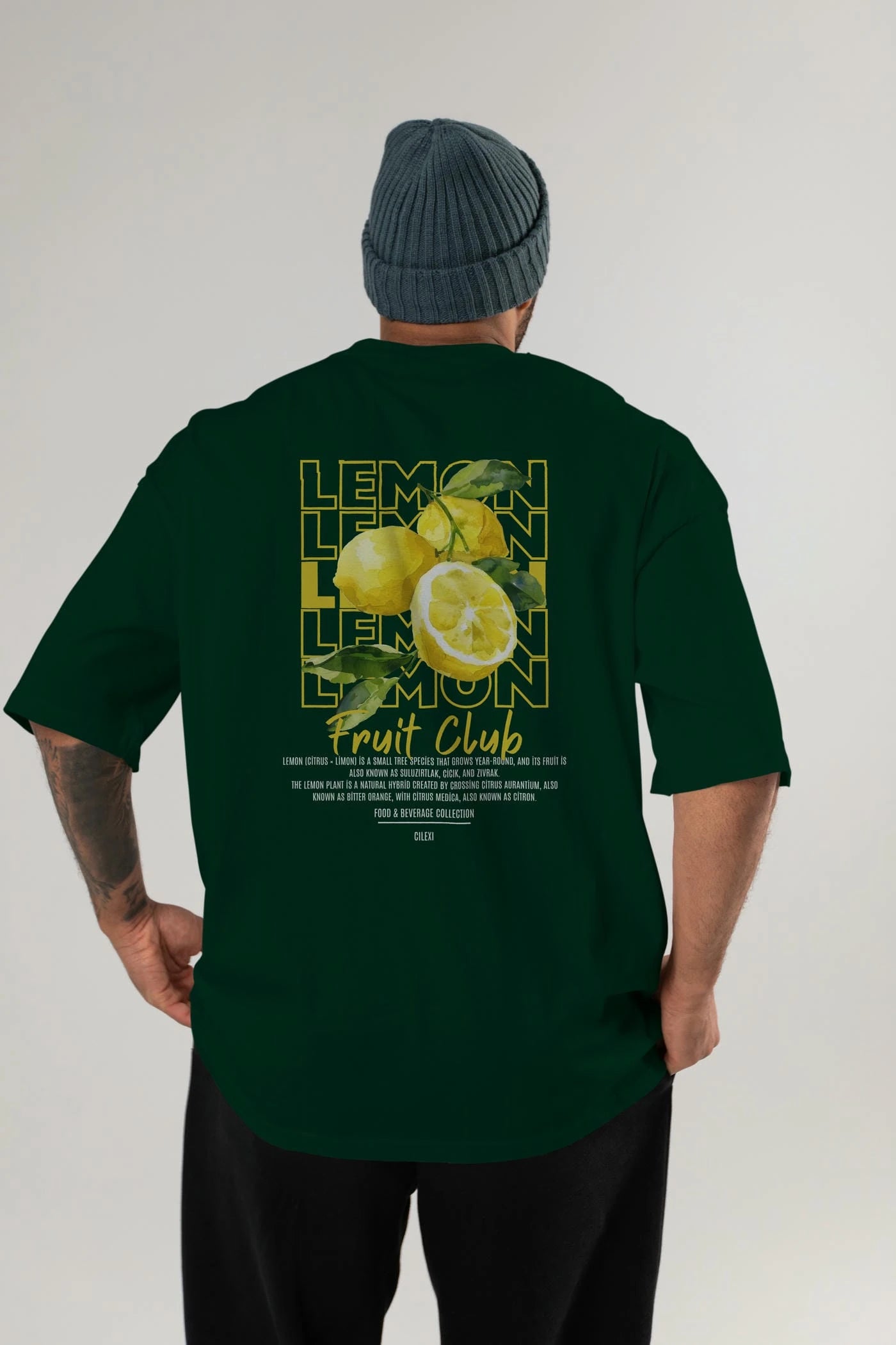 Lemon Arka Baskılı Oversize t-shirt Erkek Kadın Pamuk Bisiklet Yaka tişort