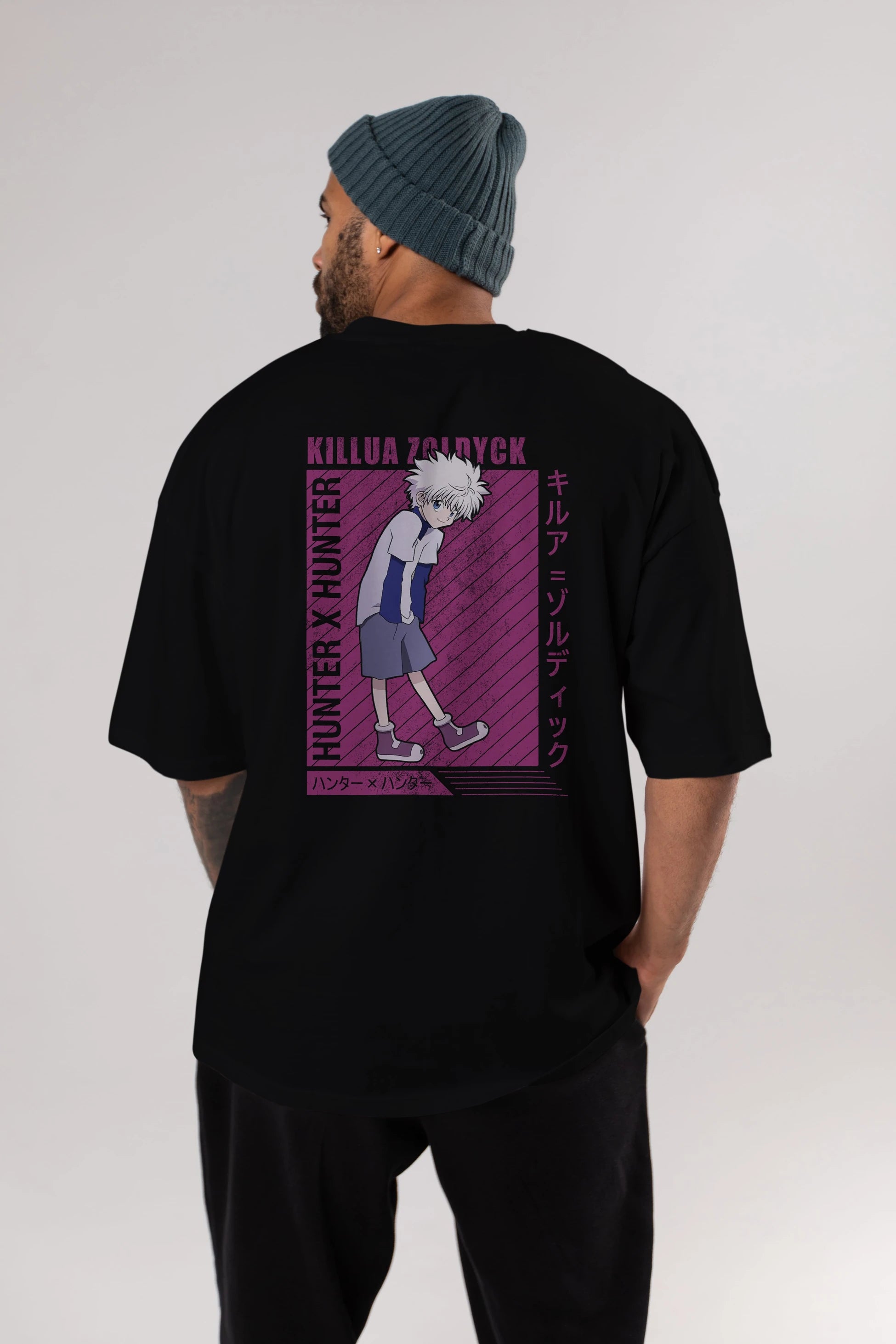Killua Zoldyck 3 1 Anime Arka Baskılı Oversize t-shirt Erkek Kadın Unisex
