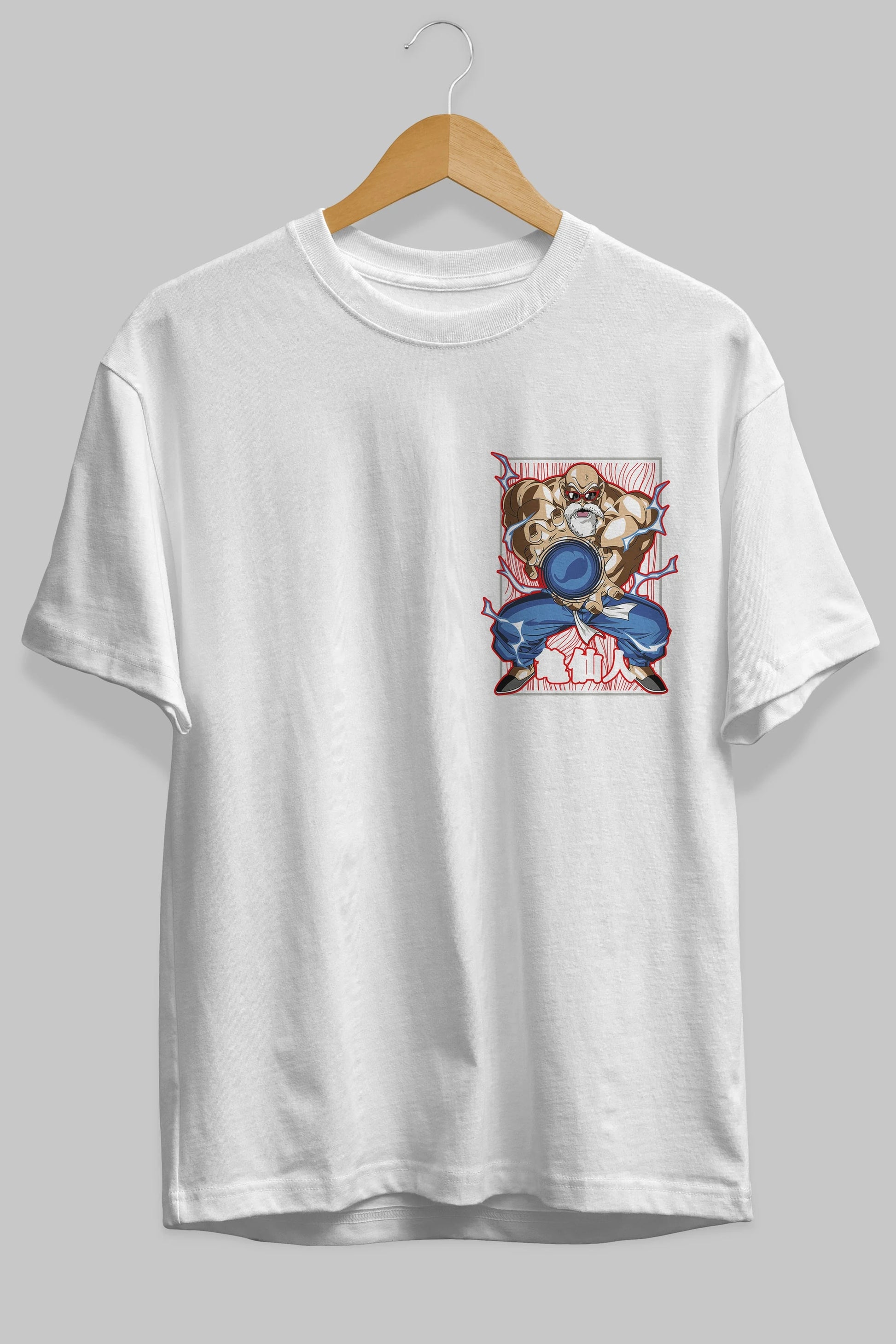 DragonBall MaestroRoshi Ön Sol Baskılı Oversize t-shirt Erkek Kadın Unisex %100 Pamuk Bisiklet Yaka tişort