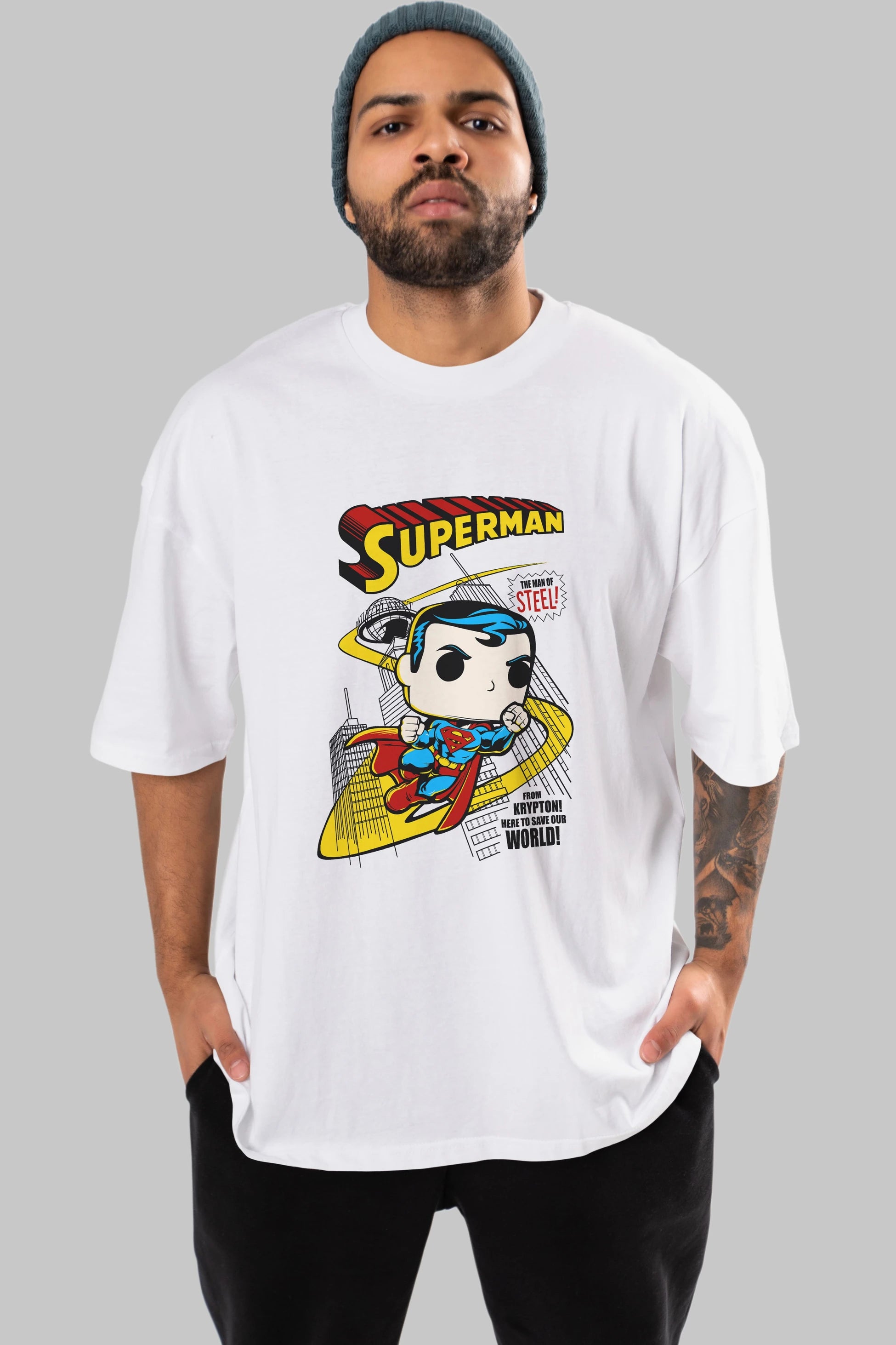 Superman (2) Ön Baskılı Oversize t-shirt Erkek Kadın Unisex %100 Pamuk Bisiklet Yaka tişort