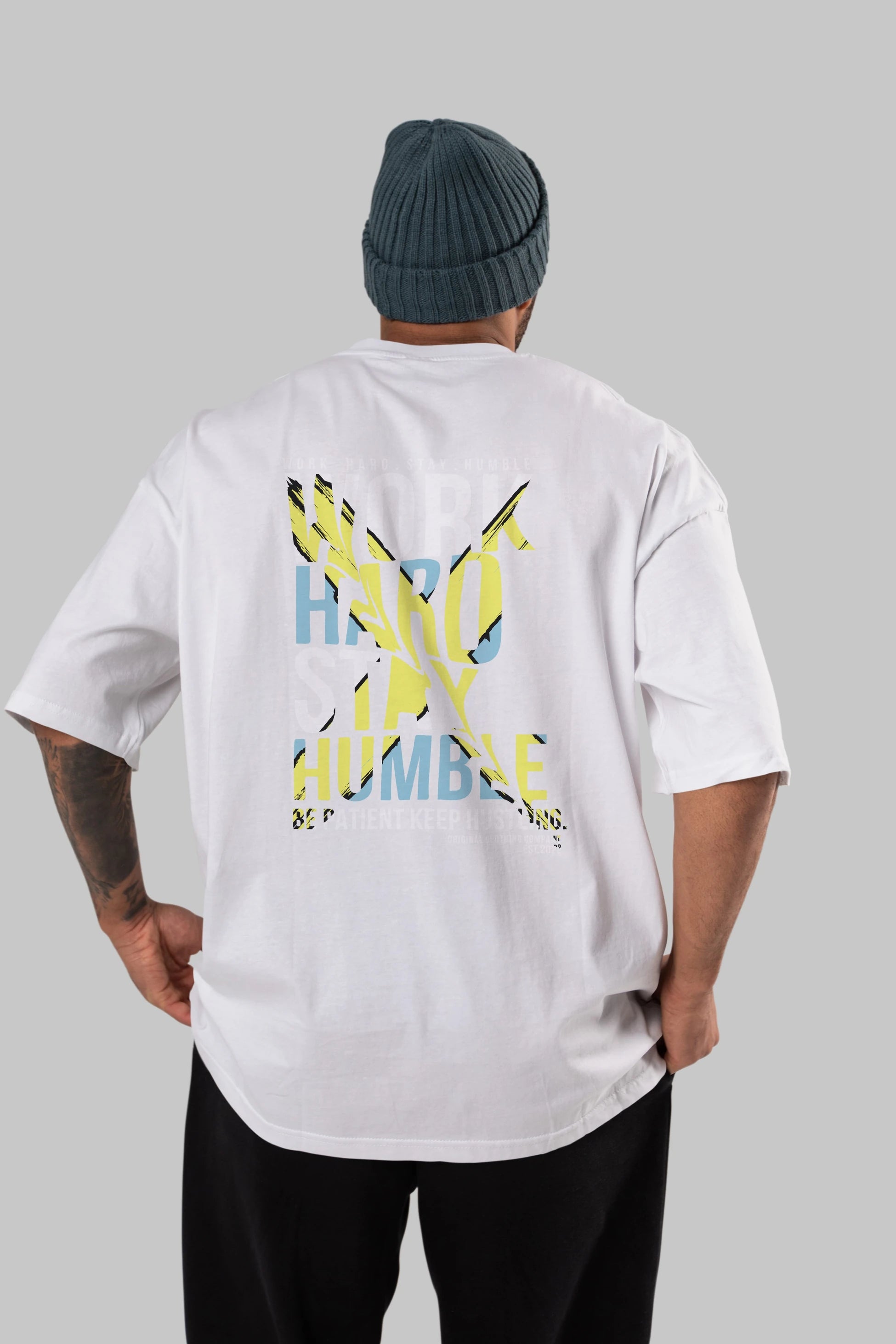 Work Hard Stay Humble Arka Baskılı Oversize t-shirt Erkek Kadın Unisex