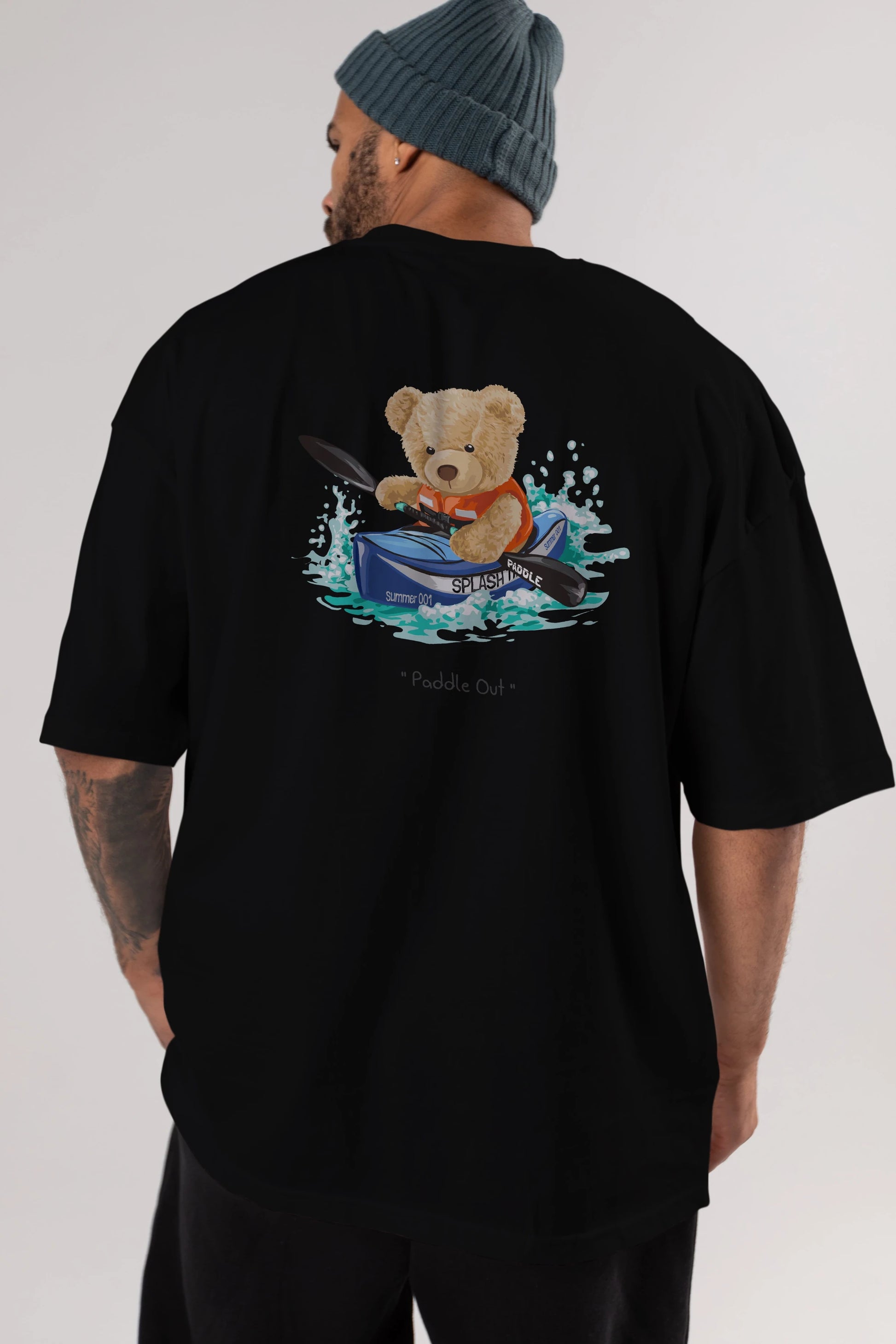Teddy Bear Paddle Out Arka Baskılı Oversize t-shirt Erkek Kadın Unisex %100 Pamuk