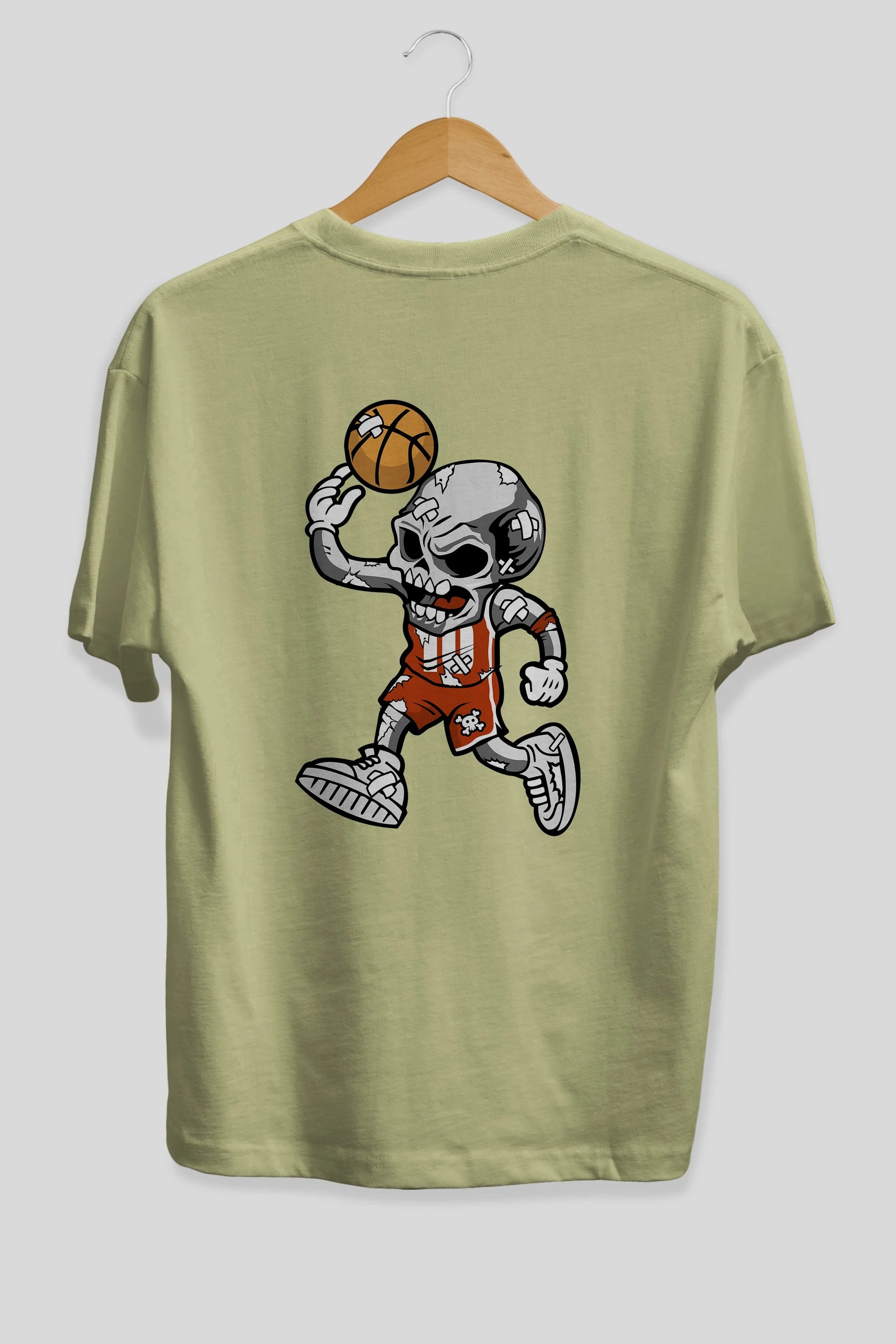 Skull Basketball Arka Baskılı Oversize t-shirt Erkek Kadın Unisex %100 Pamuk tişort
