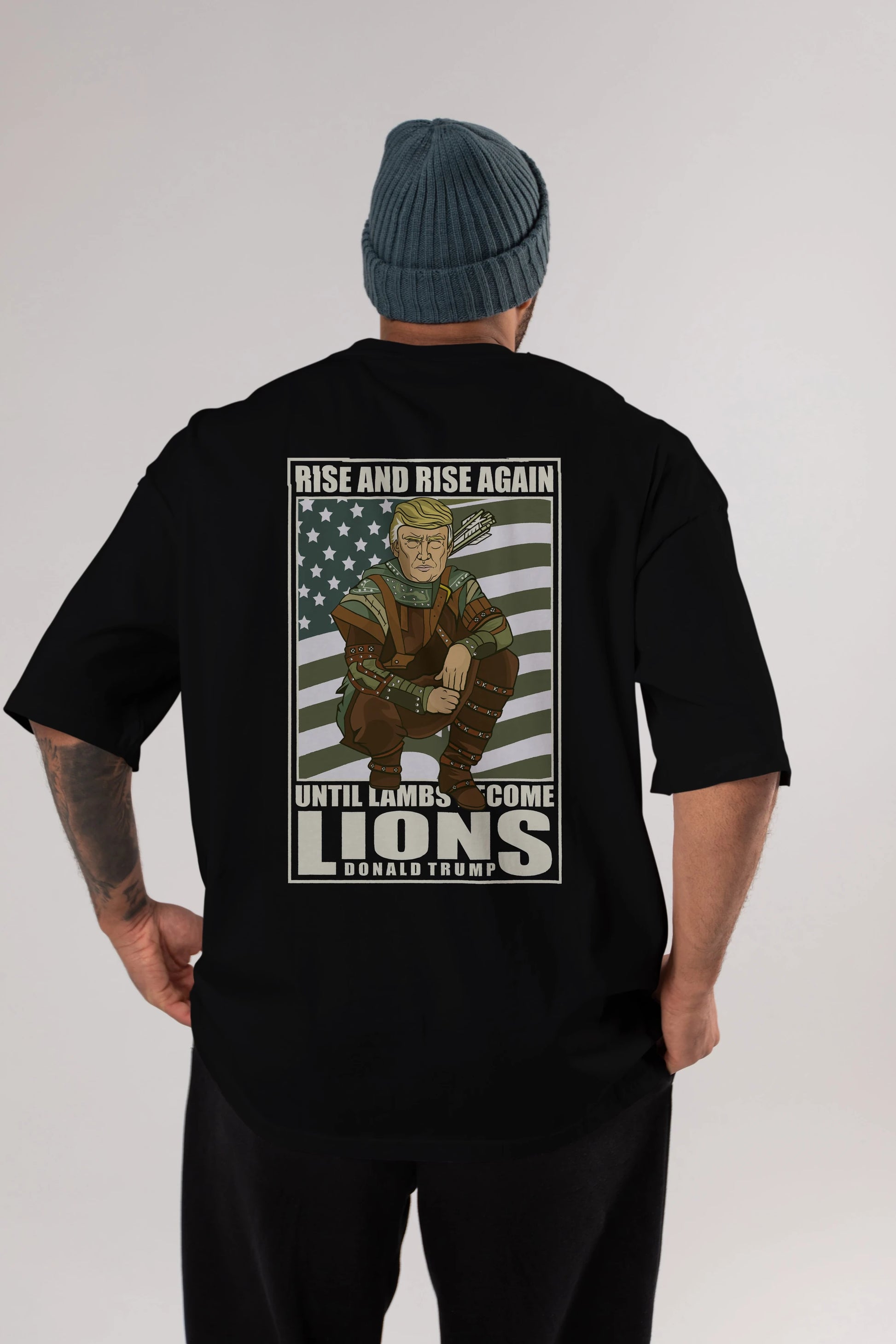 Robin Hood Trump Arka Baskılı Oversize t-shirt Erkek Kadın Unisex %100 Pamuk tişort