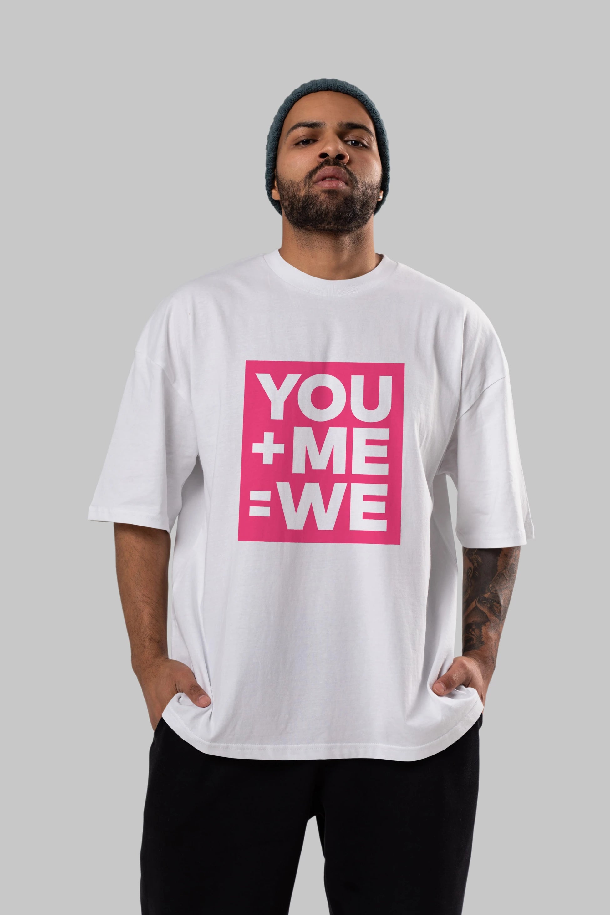 You Me We Yazılı Ön Baskılı Oversize t-shirt Erkek Kadın Unisex