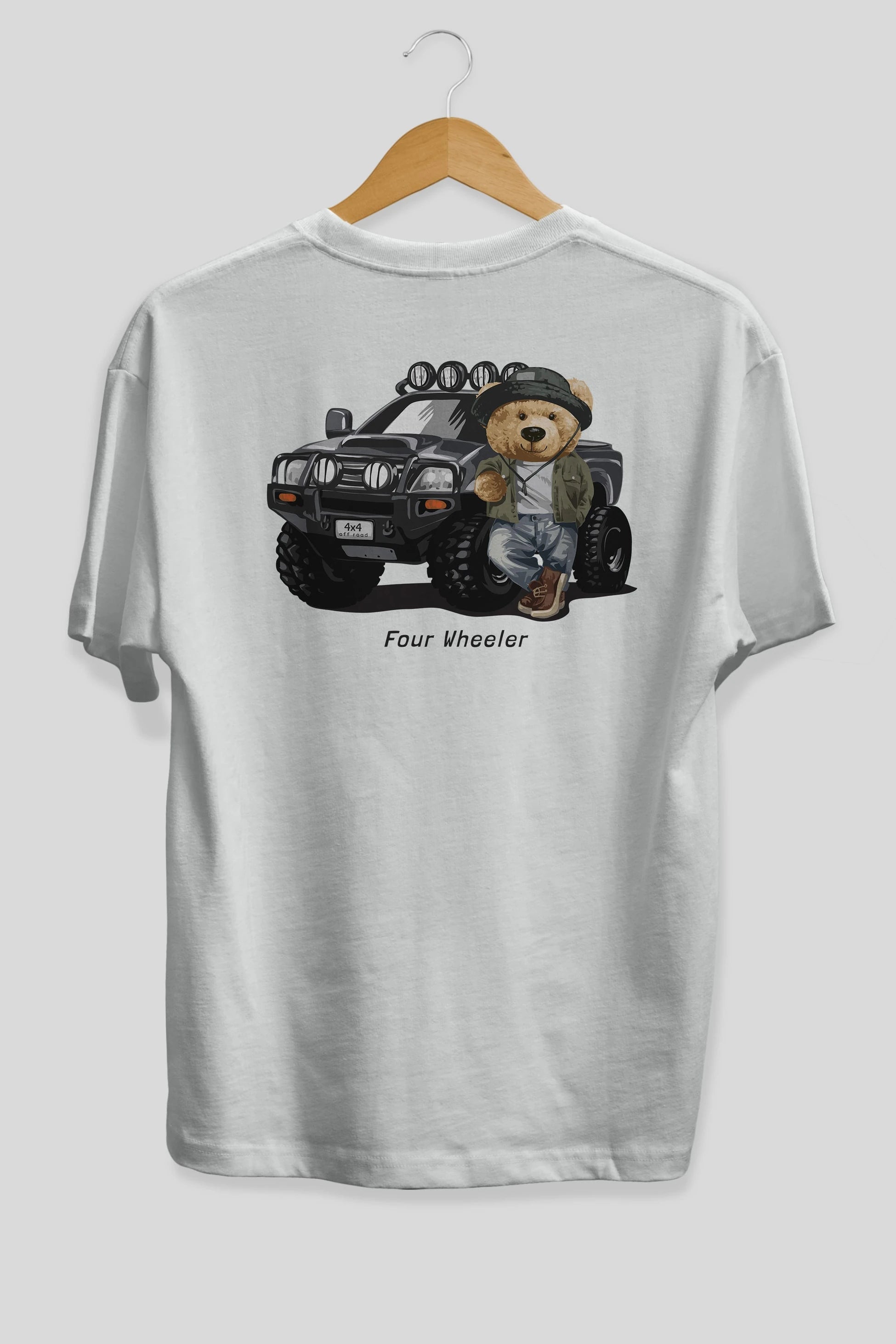 Teddy Bear Off Road Arka Baskılı Oversize t-shirt Erkek Kadın Unisex %100 Pamuk