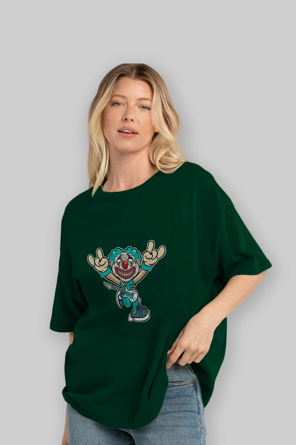 Clown Punk Ön Baskılı Oversize t-shirt Erkek Kadın Unisex %100 Pamuk tişort