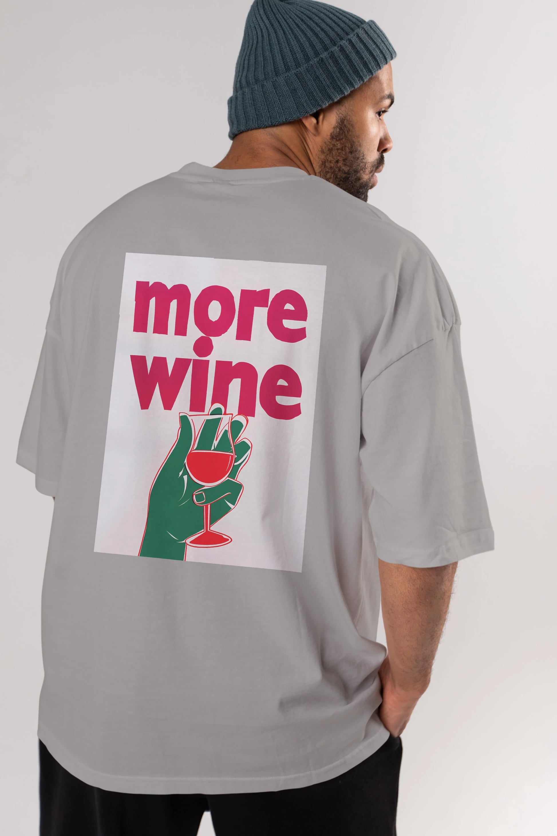 More Wine 3 Arka Baskılı Oversize t-shirt Erkek Kadın Unisex %100 Pamuk Bisiklet Yaka tişort