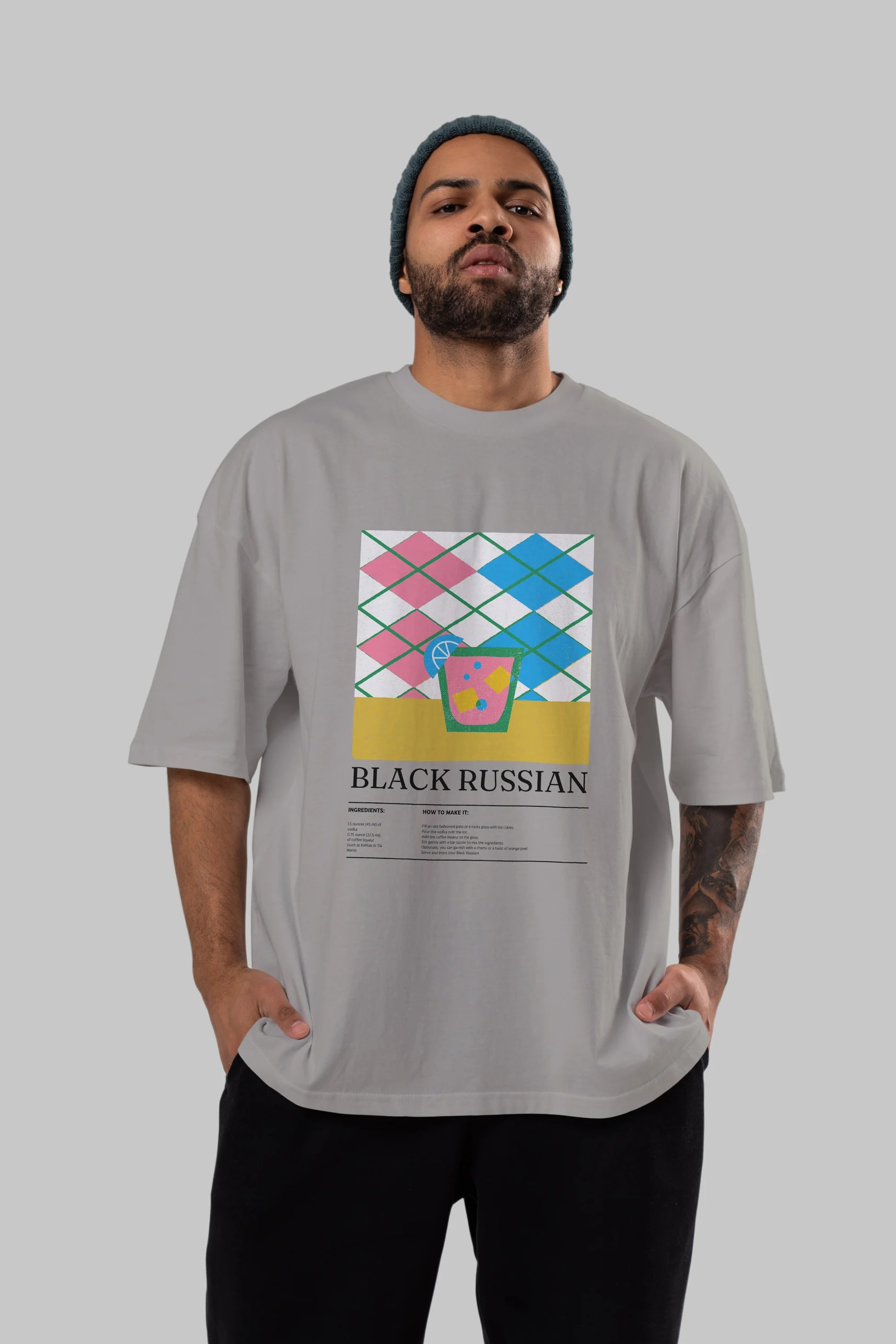 Black Russian Kokteyl Ön Baskılı Oversize t-shirt Erkek Kadın %100 Pamuk Bisiklet Yaka tişort