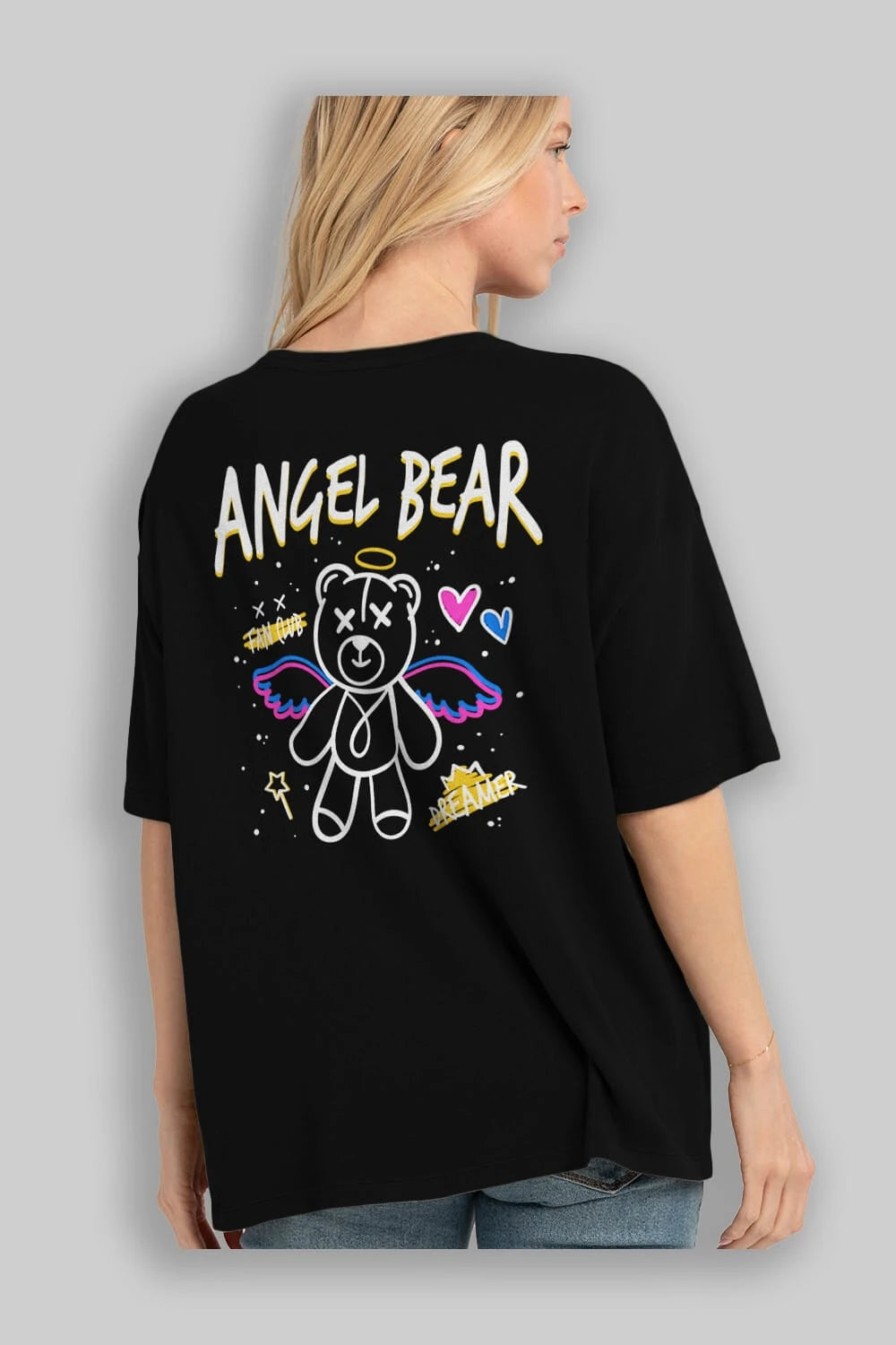 Angel Bear Arka Baskılı Oversize t-shirt Erkek Kadın Unisex