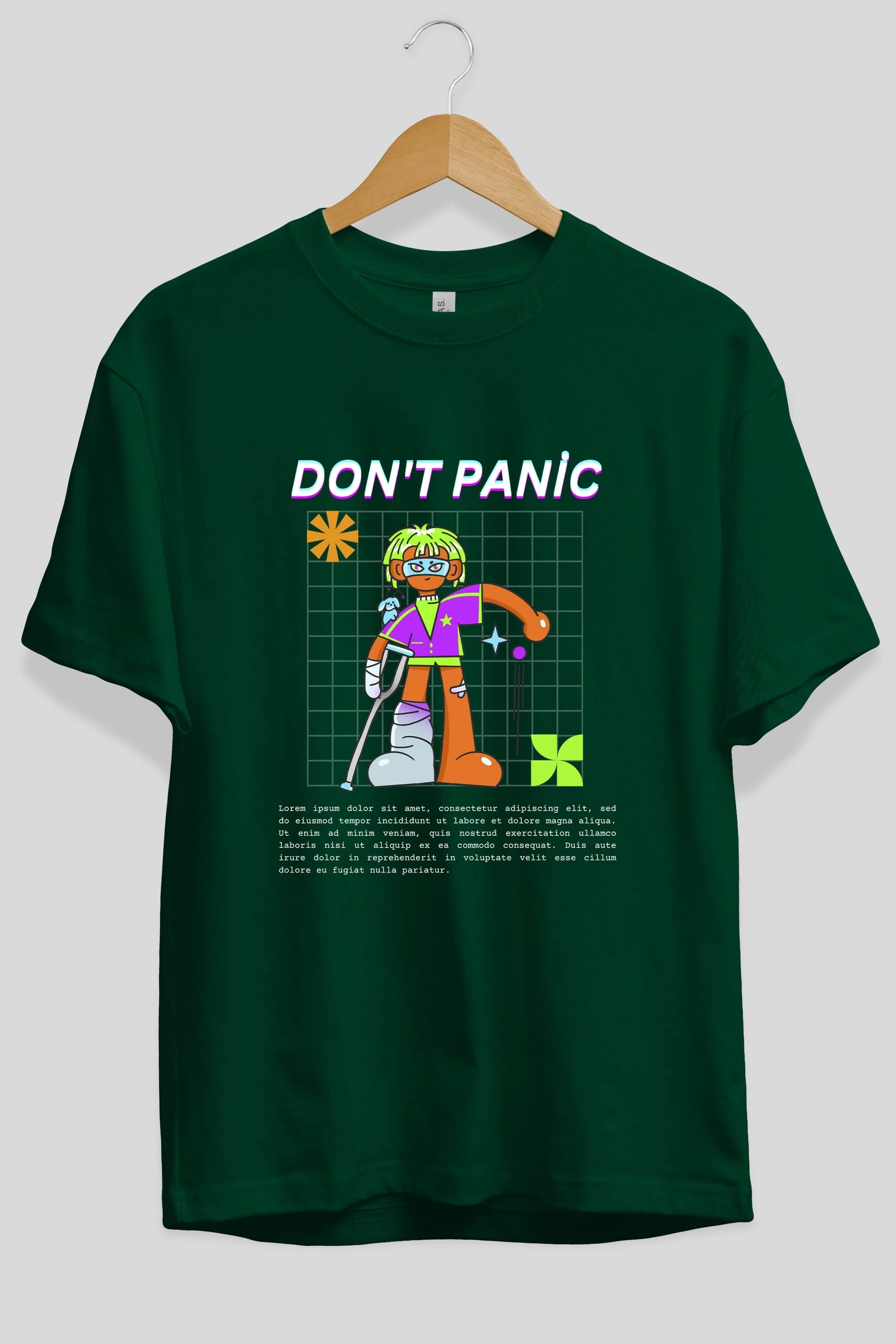 Dont Panic Yazılı Ön Baskılı Oversize t-shirt Erkek Kadın Unisex
