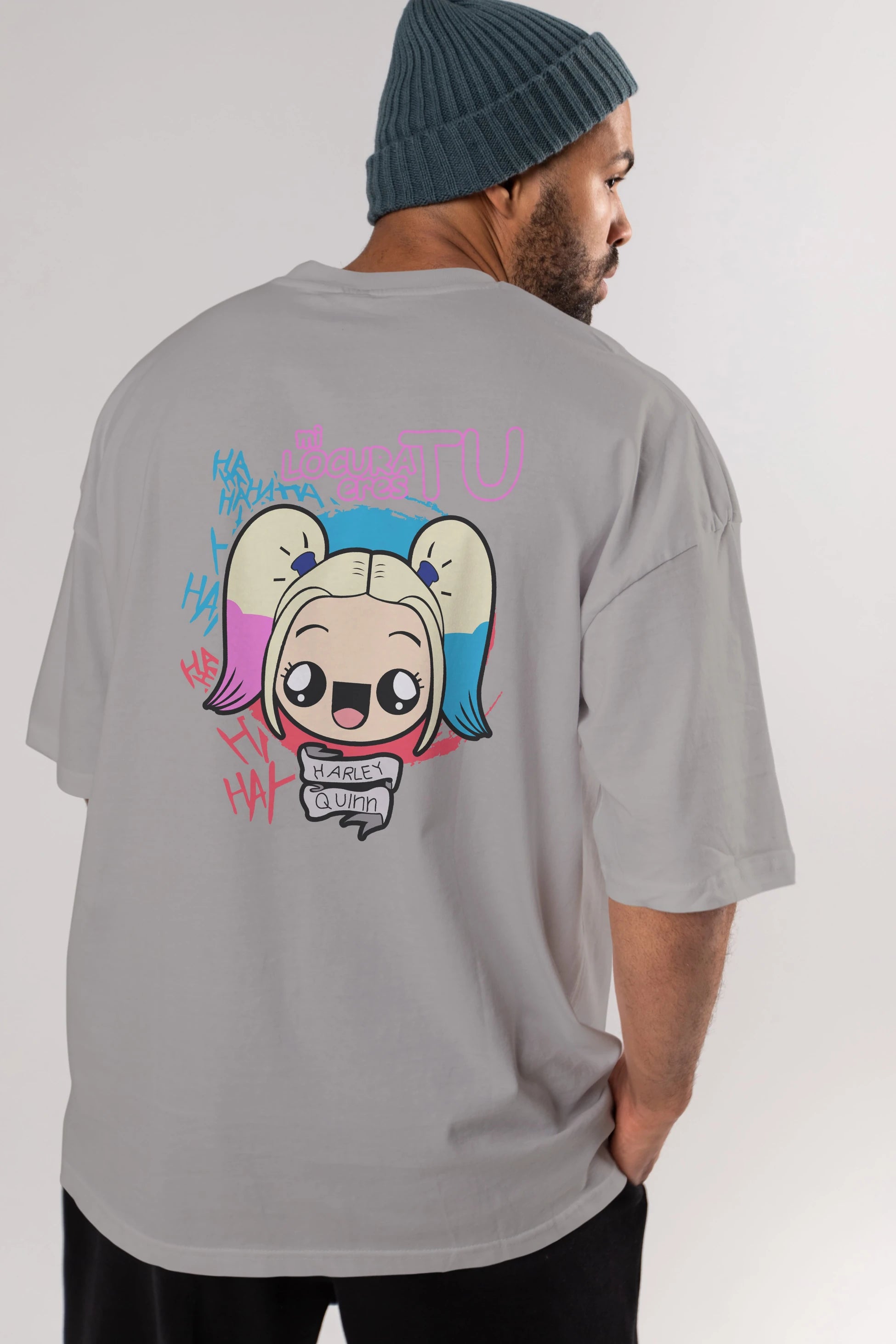 Harley Quinn Arka Baskılı Oversize t-shirt Erkek Kadın Unisex %100 Pamuk Bisiklet Yaka tişort