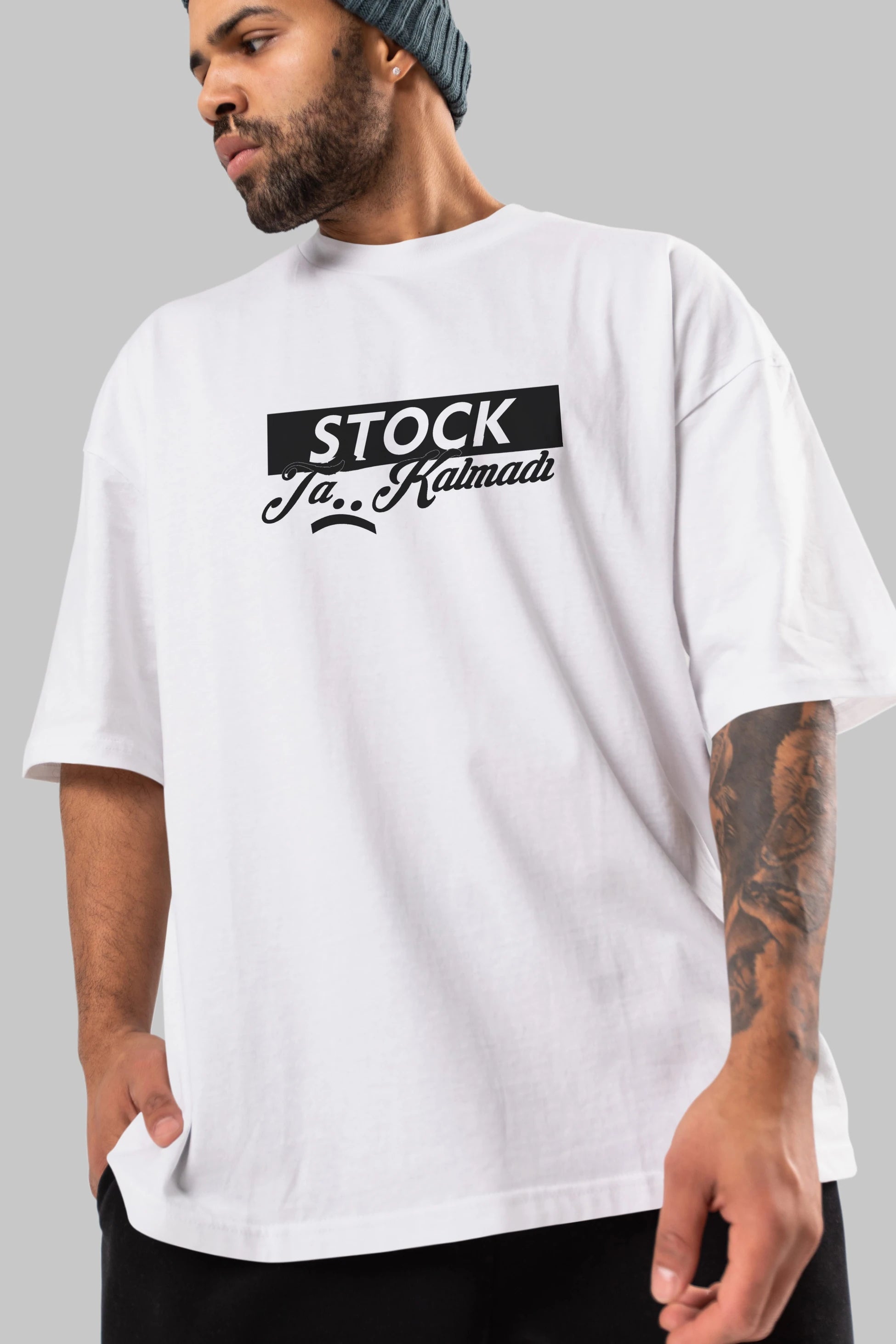 Stock Ta Kalmadı Ön Baskılı Oversize t-shirt %100 pamuk Erkek Kadın Unisex