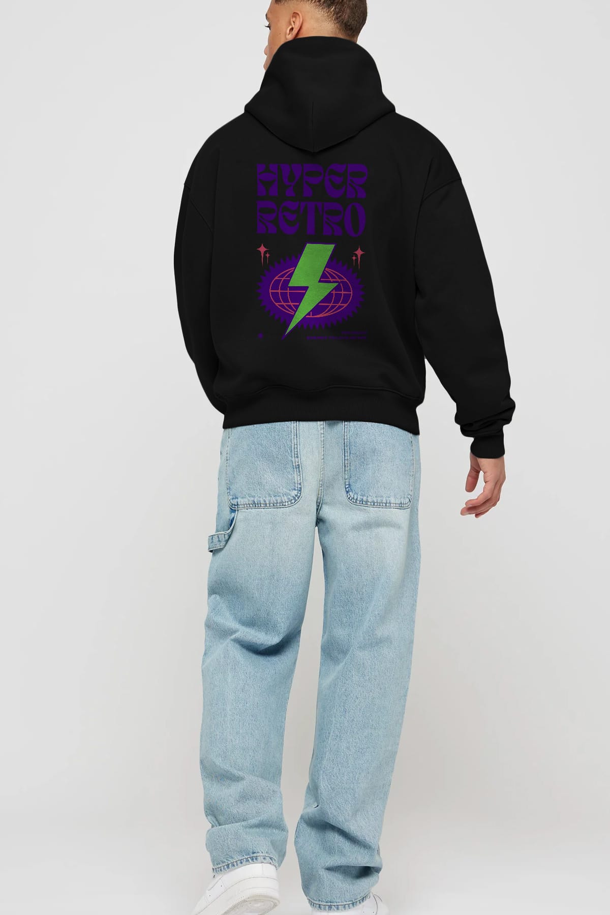 Hyper Retro Yazılı Arka Baskılı Oversize Hoodie Kapüşonlu Sweatshirt Erkek Kadın Unisex