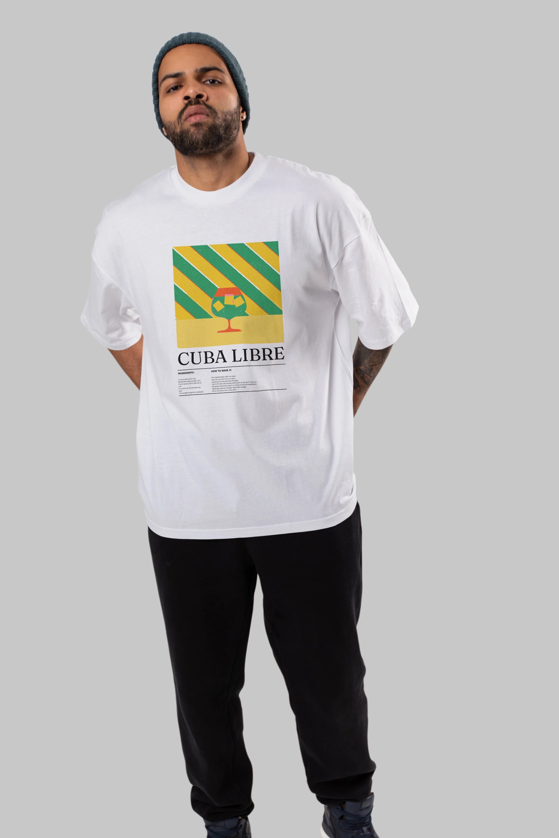 Cuba Libre Kokteyl Ön Baskılı Oversize t-shirt Erkek Kadın %100 Pamuk Bisiklet Yaka tişort