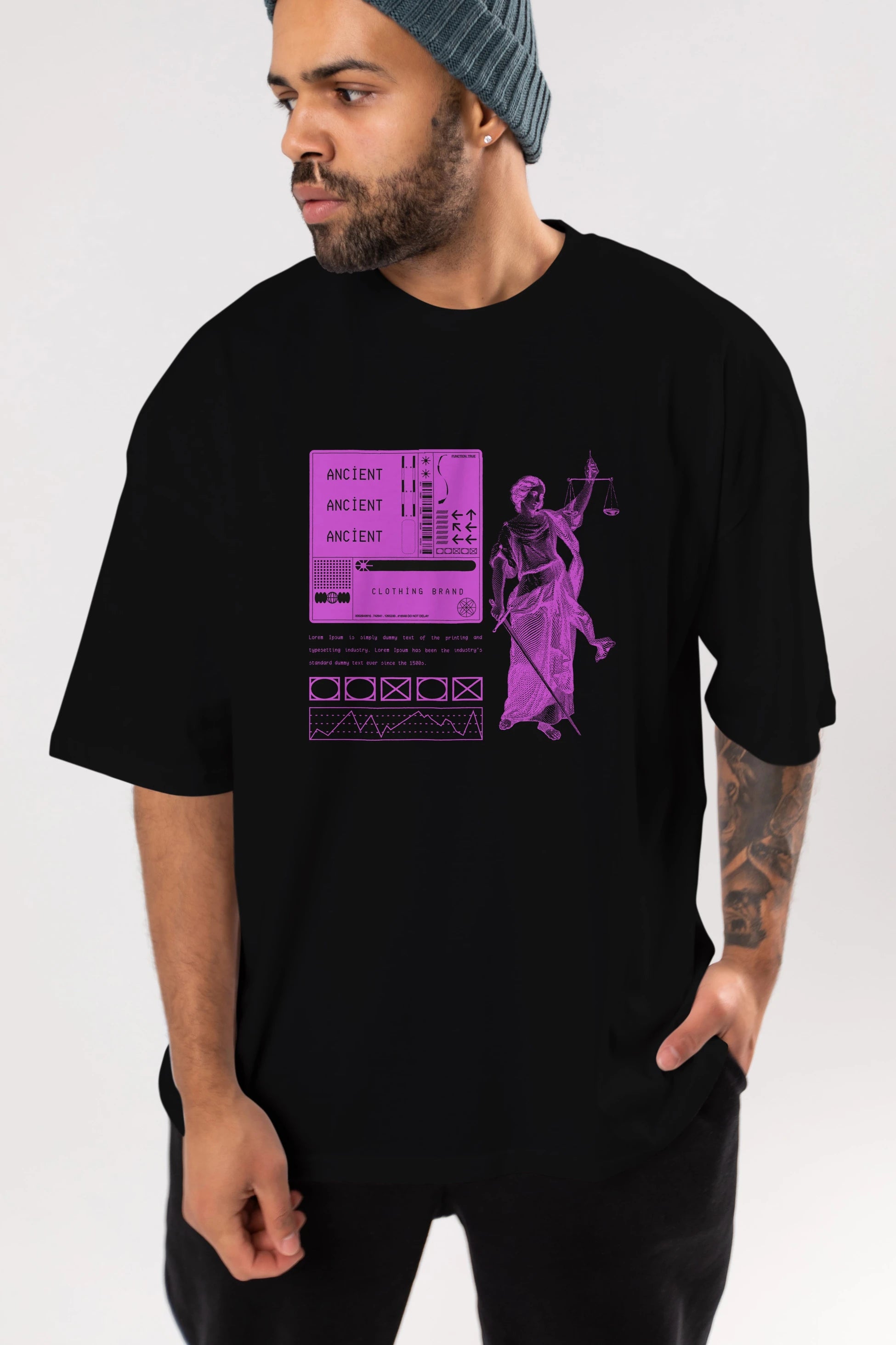 Ancient Streetwear Ön Baskılı Oversize t-shirt Erkek Kadın Unisex