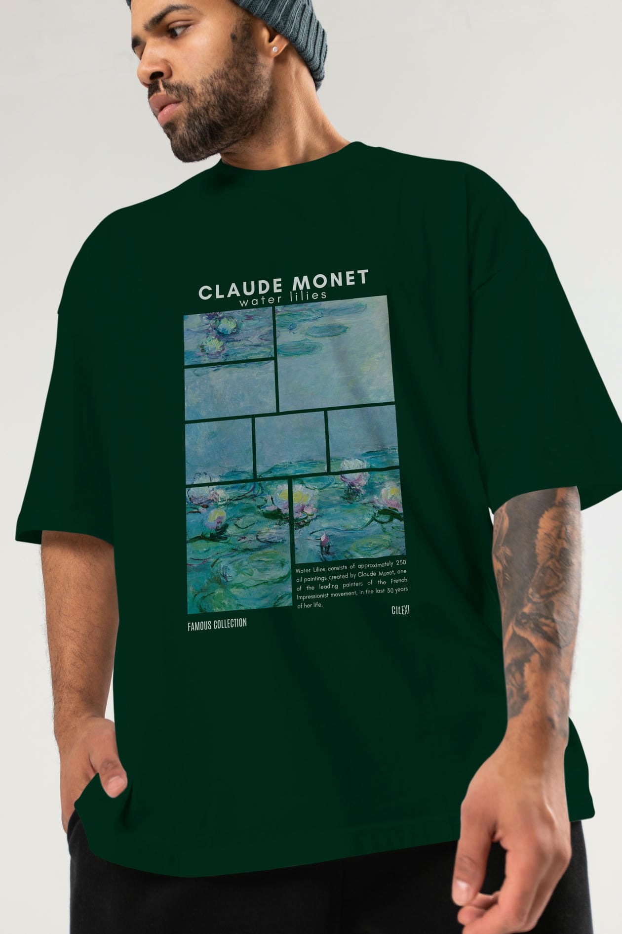 Claude Monet ön Baskılı Oversize t-shirt Erkek Kadın Bisiklet Yaka Pamuk tişort
